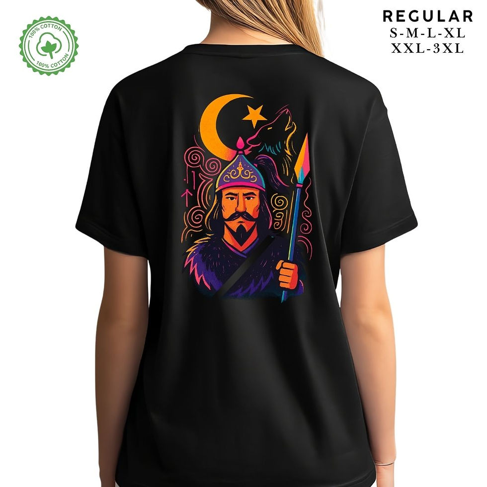 Küçük resim: Türk Hakanı Baskılı Tişört- Türk Motifli Pamuklu Unisex Tshirt