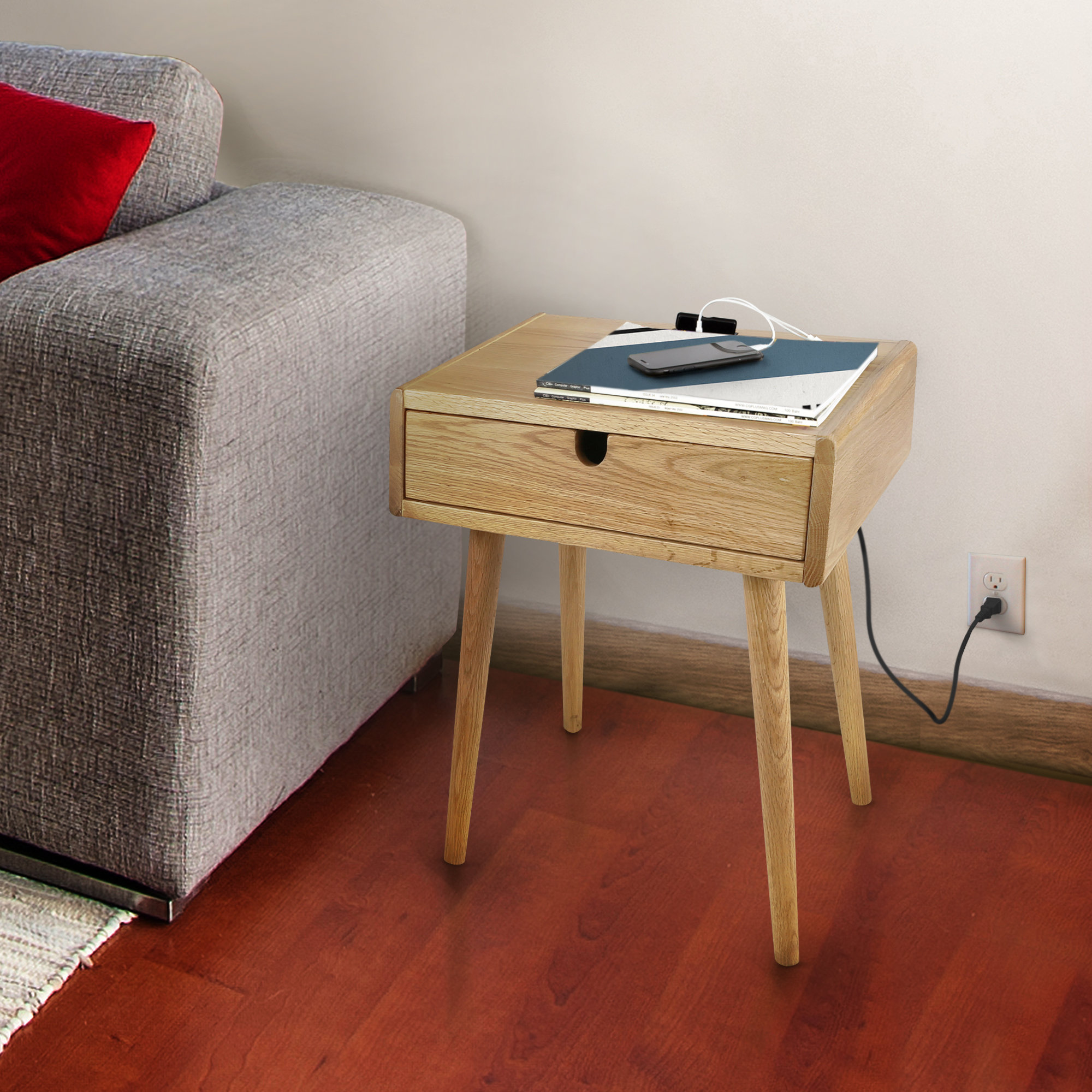 Freedom Nightstand End Table With Usb Ports Made Of Solid American Oak Yu Shan Co Usa Ltd