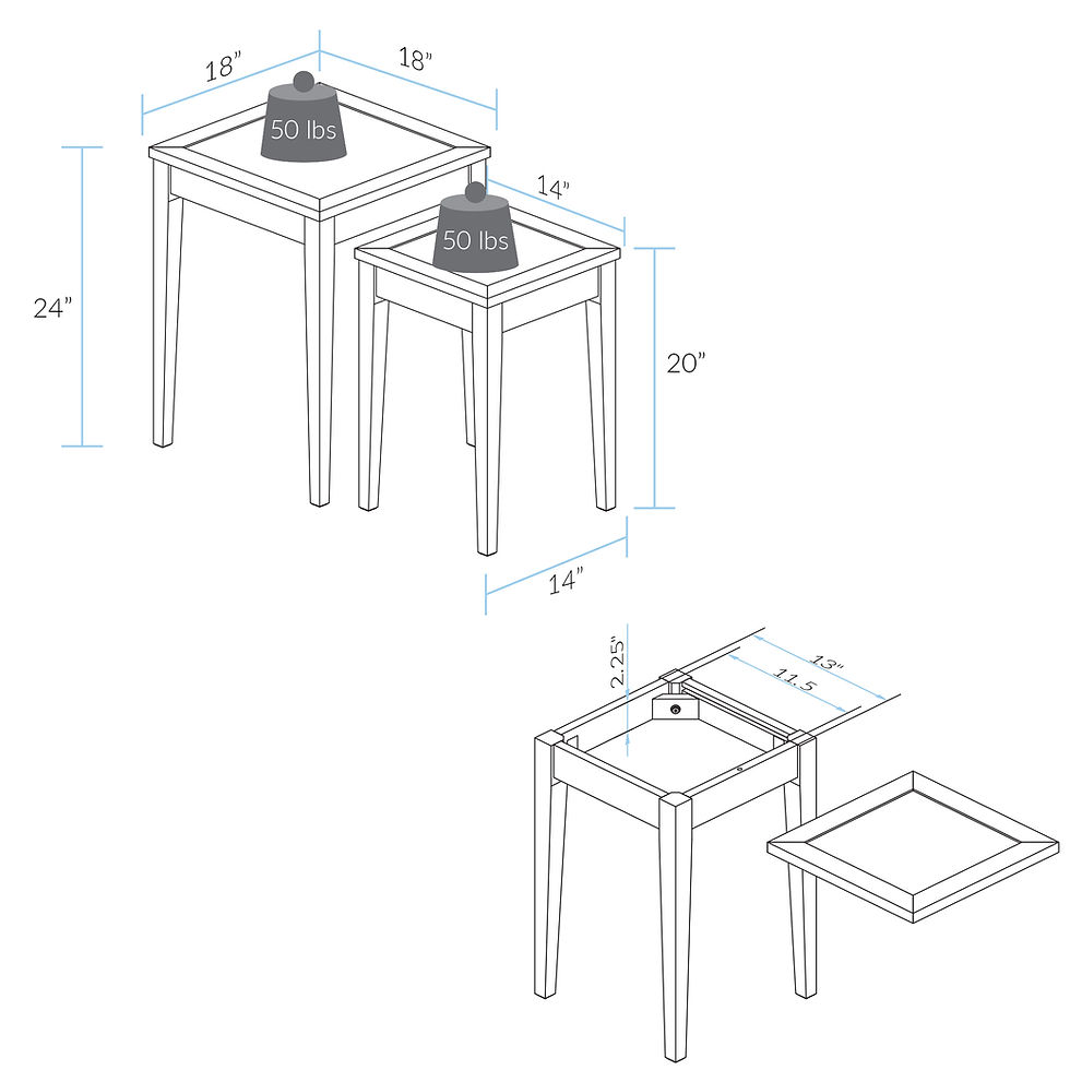 Thumbnail: Lincoln Nesting End Tables with Concealed Compartment, Solid American Walnut Top