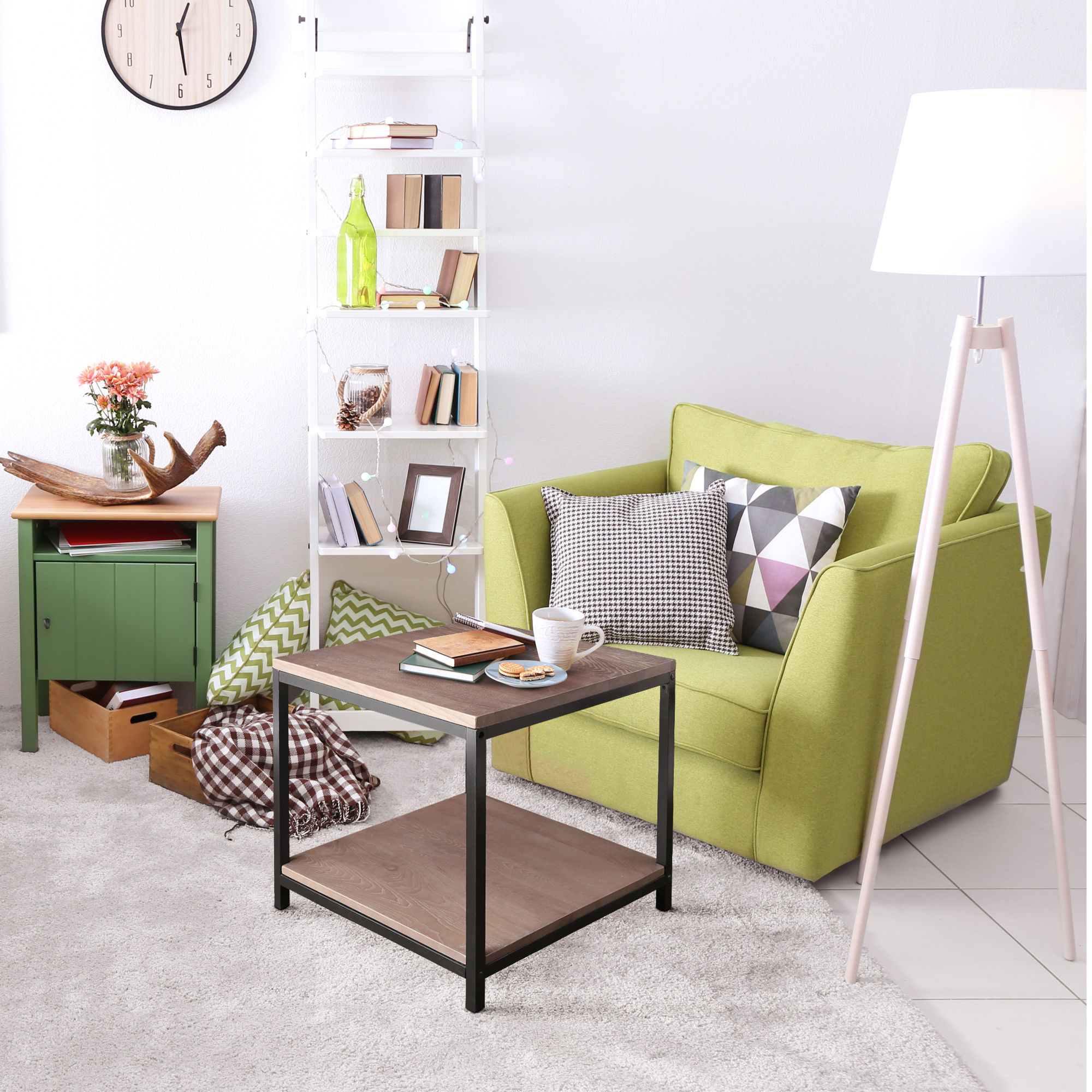Studio End Table with Solid Red Oak Top and Shelf