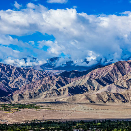 A view of a mountain valley in Ladakh, India.