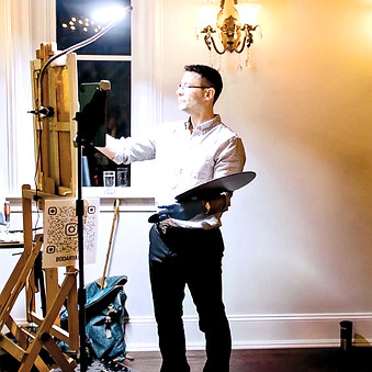 <img src="chrisChris Bodary live painting a wedding scene on canvas in Chester County, PA