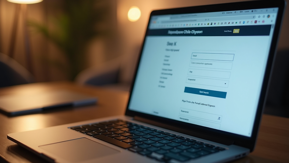 Close-up view of a laptop screen showing an online application form