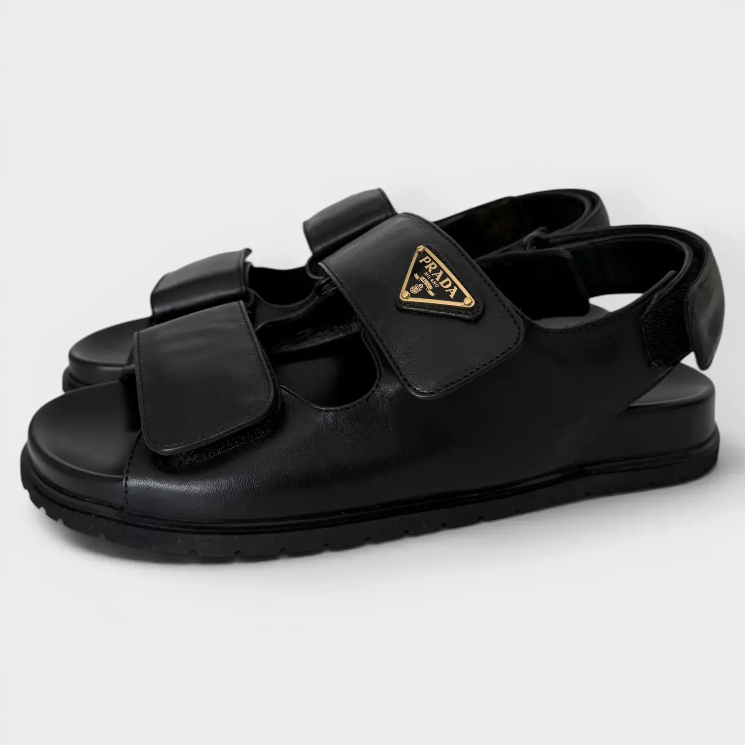 Prada Black Calf Leather Velcro Sandals Size 36.5