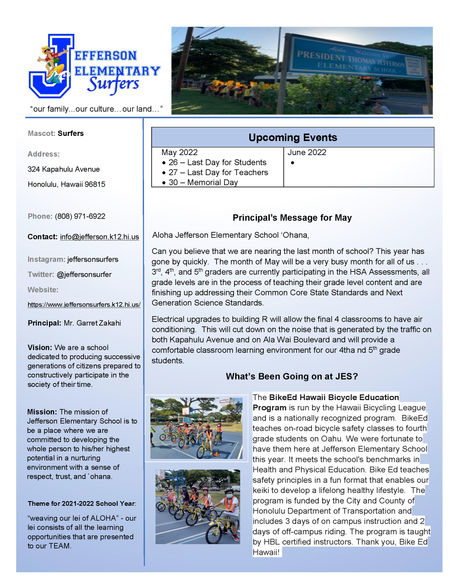 Principal's Newsletter May 2022