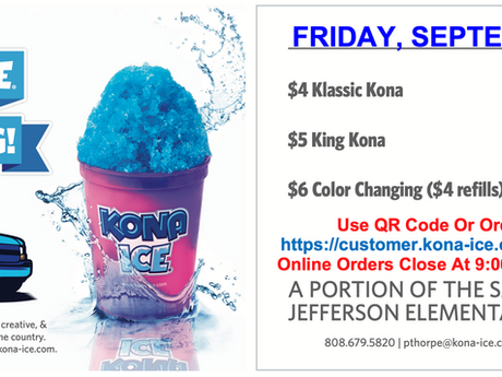 Kona Ice, this Friday Sept. 12th