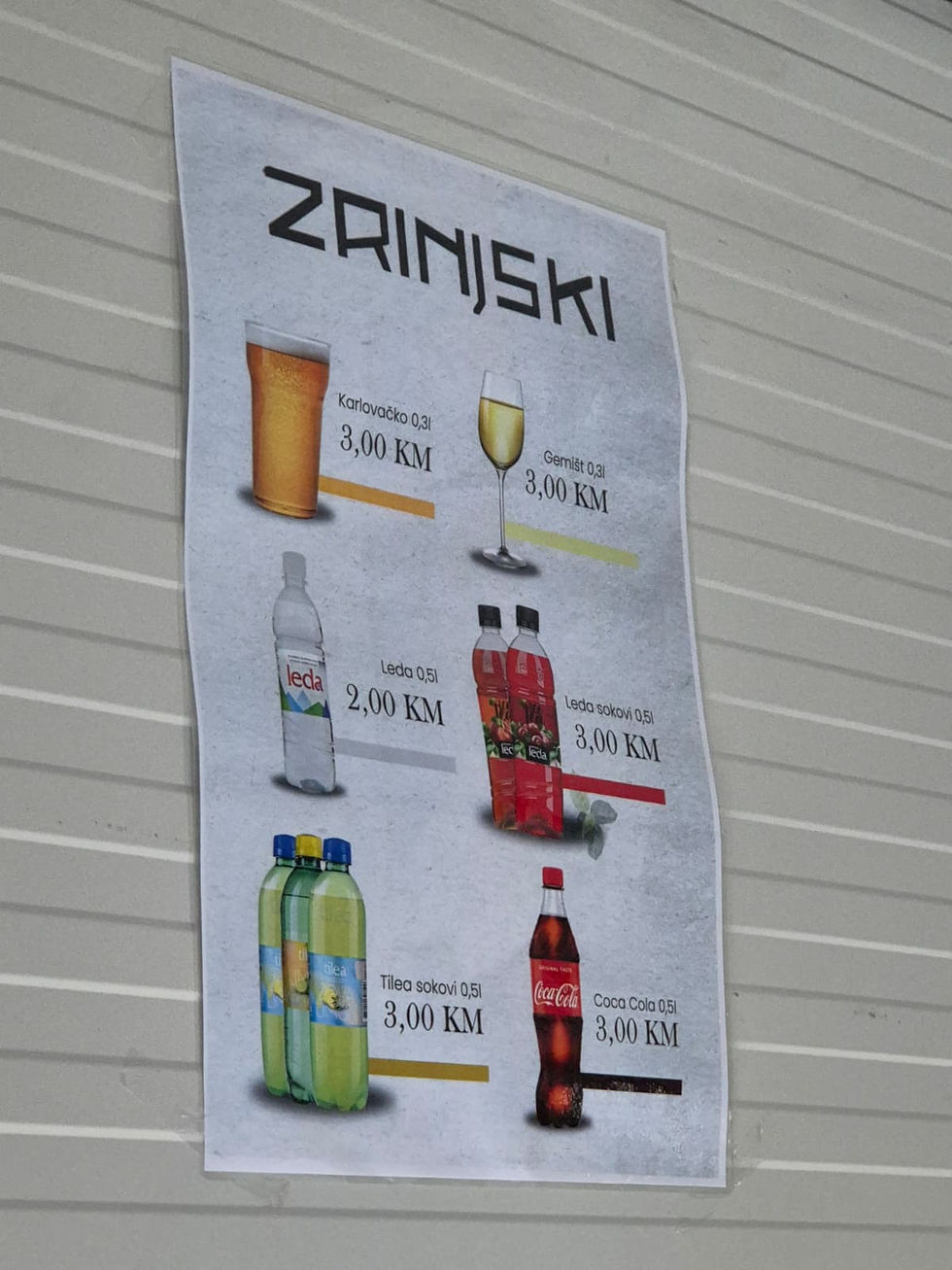 The price list at the Zrinjski Mostar stadium
