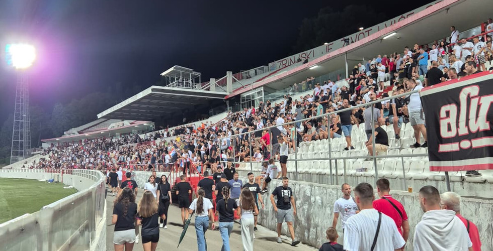 Fans walking into the stadium at the Zrinjski Mostar stadium