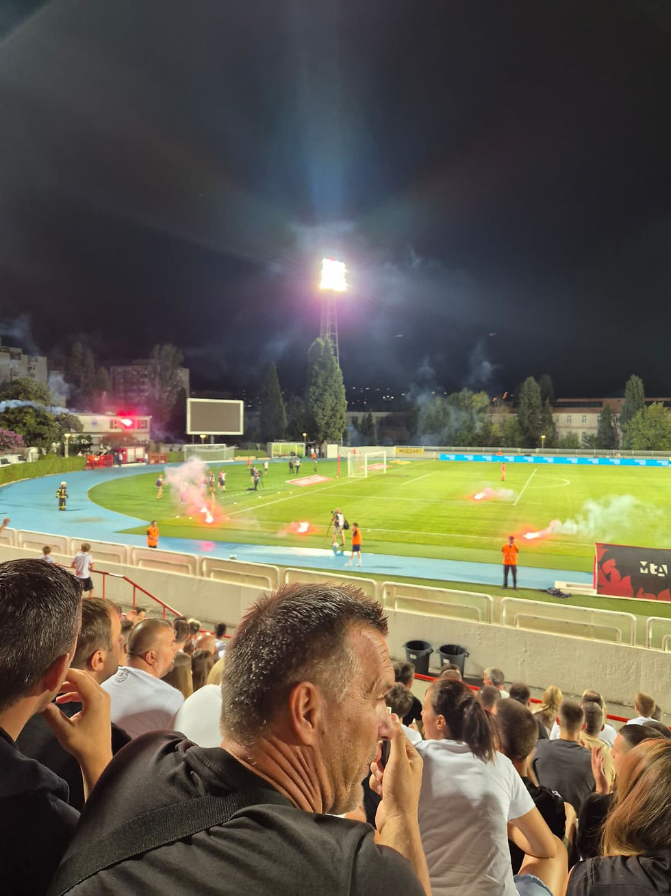 Flares on the pitch at a Zrinjski Mostar game