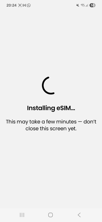 Installing eSIM screen on the Saily eSIM app