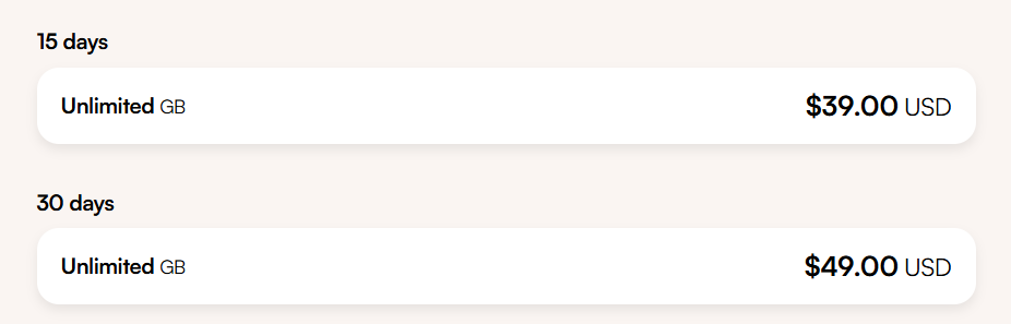 The price of unlimited Airalo eSIM's in Thailand