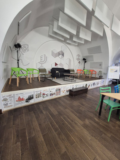 The stage in the gallery at Impact Hub Belgrade