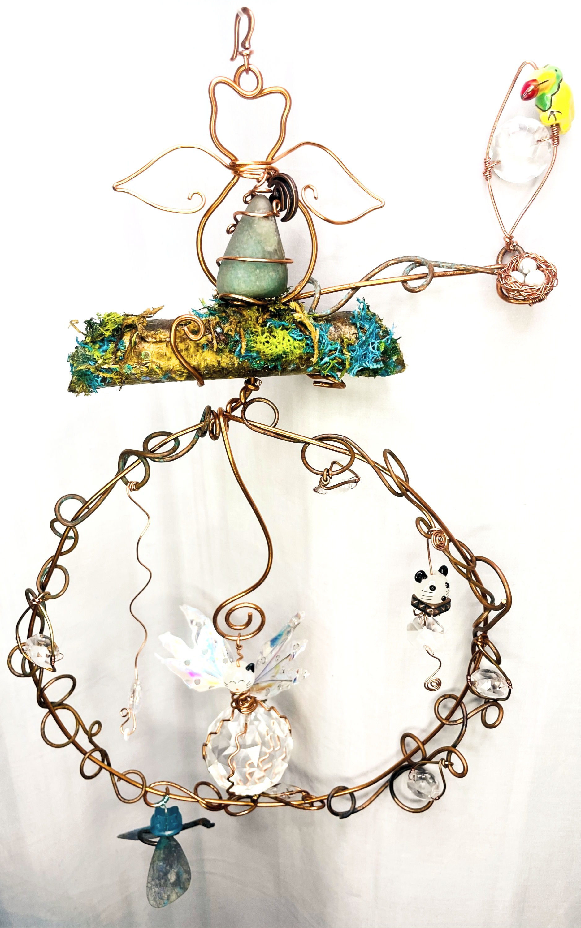 Amazonite Triangle-100%Natural Copper & Crystl Prism Verdigris Patina SunCatcher