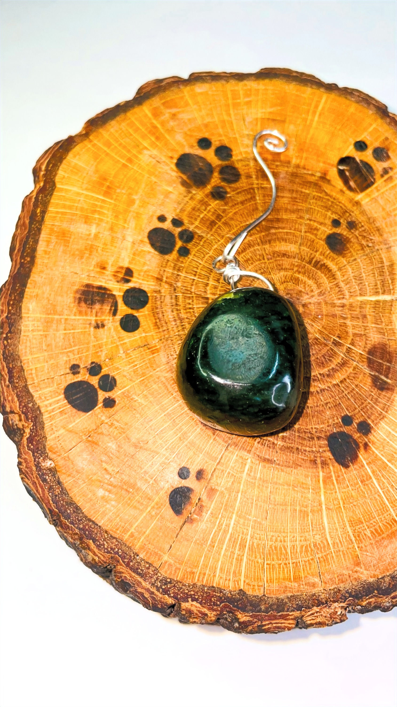 Moss Agate Crystal/Stone Argentium S. Silver Wire Bails Pendant