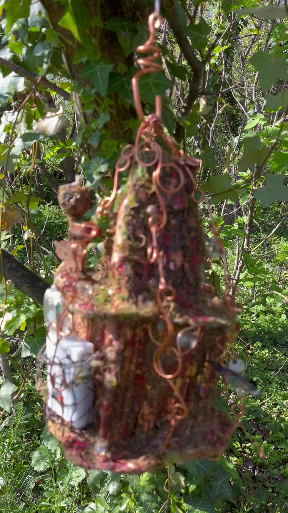 Thumbnail: Obsidian Handmade Fairy House-100% Natural Copper, Wood, Moss, & Crystal Prism