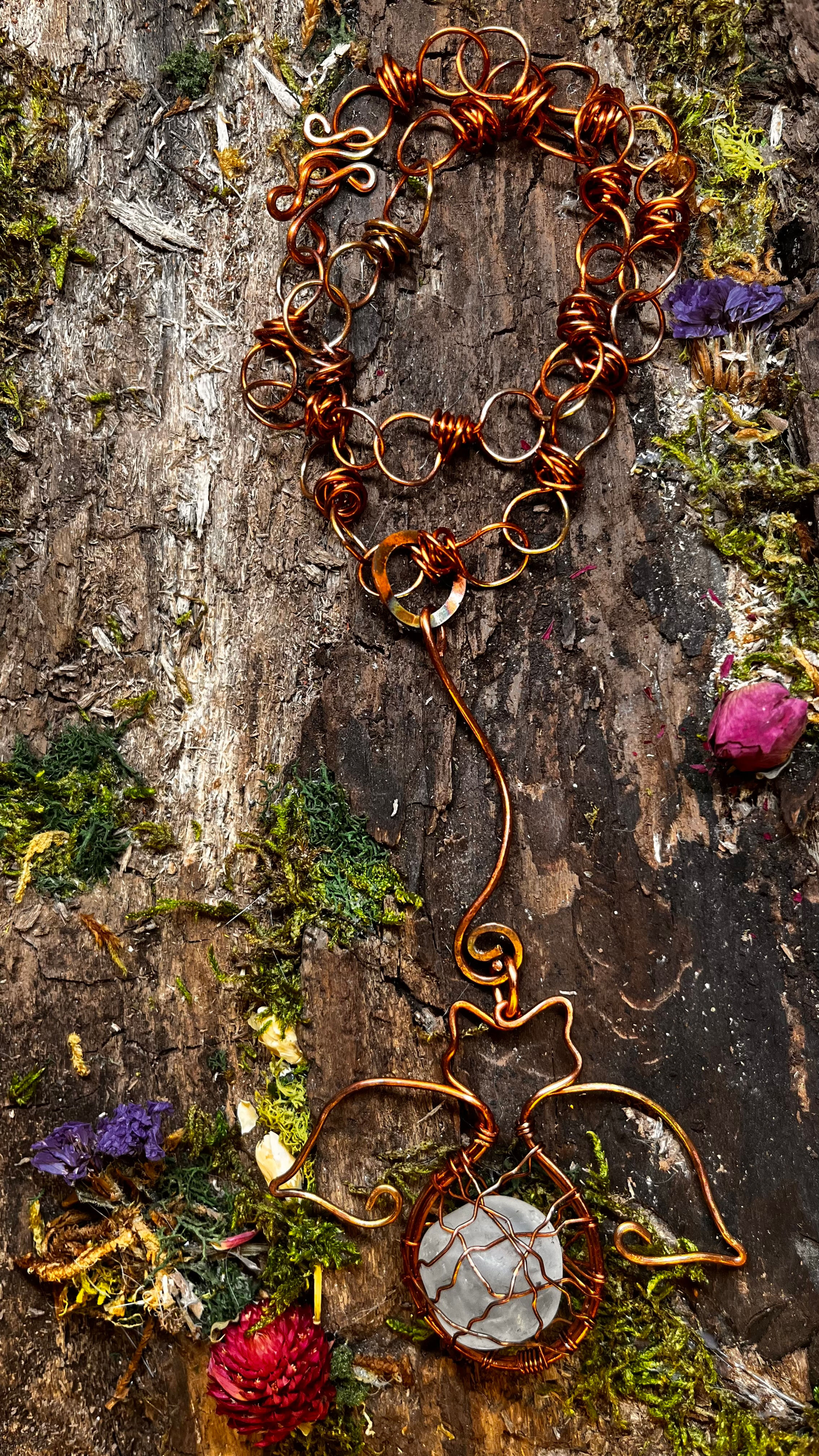 Quartz-Rainbow Patina 100% Copper Necklace & Pendant