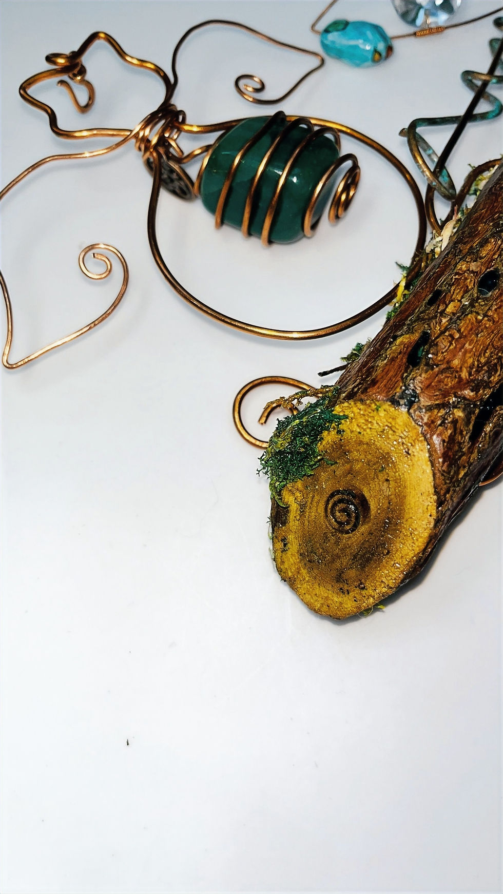 Thumbnail: Aventurine-100% Natural Copper & Crystal Prism Verdigris Patina SunCatcher