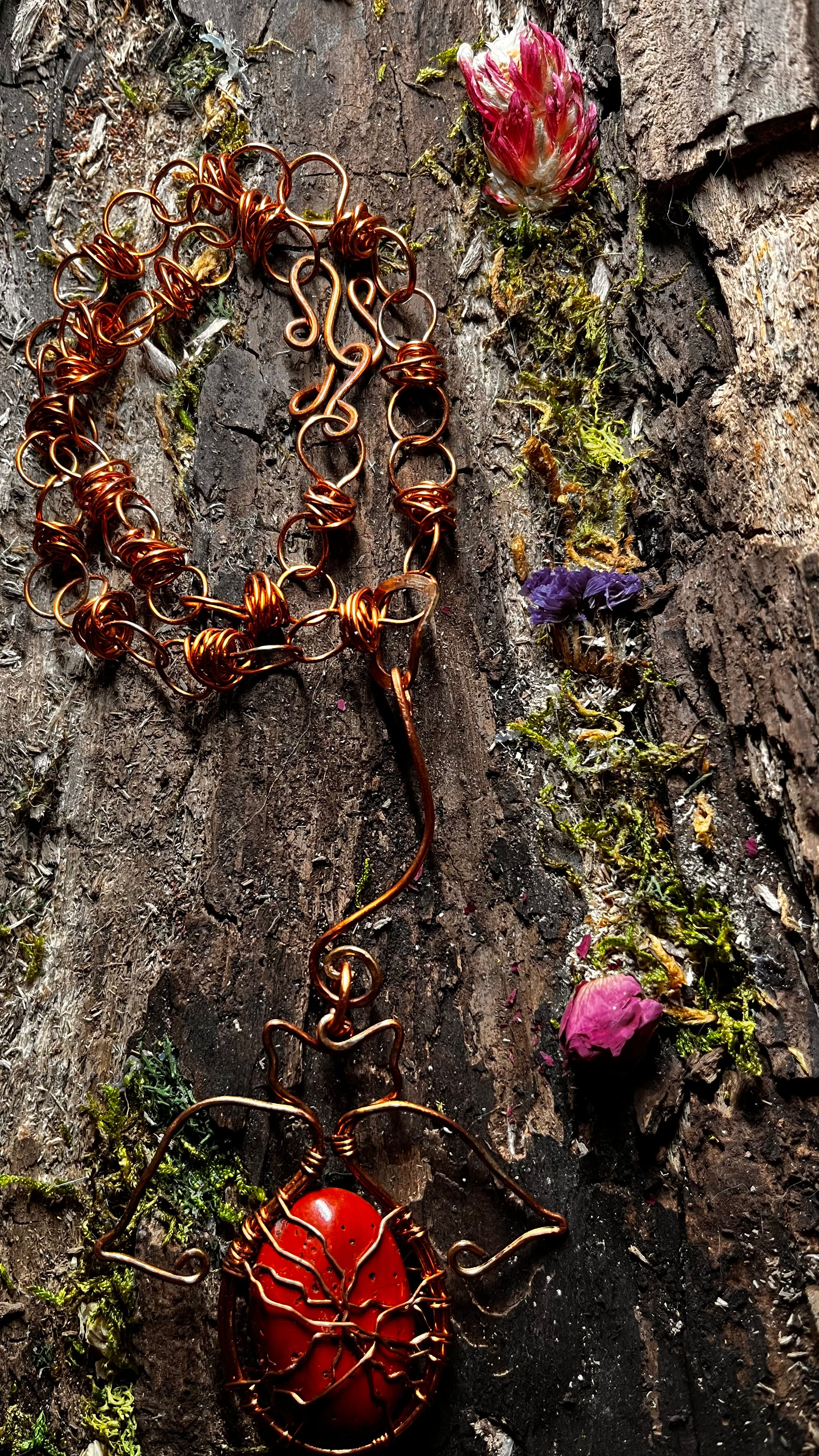 Red Jasper-Rainbow Patina 100% Copper Necklace & Pendant