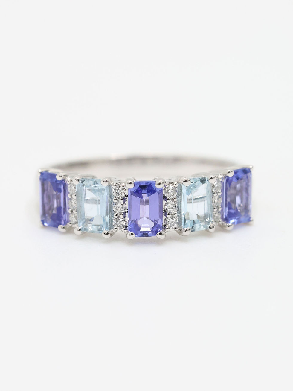 Thumbnail: 14ct White Gold Iolite, Aquamarine & Diamond Half Eternity Ring