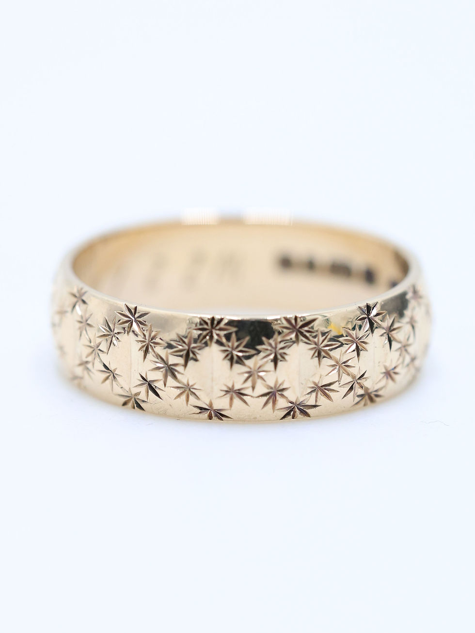 Thumbnail: 9ct Yellow Gold Gypsy Stars Pattern Band Ring Size P 1/2