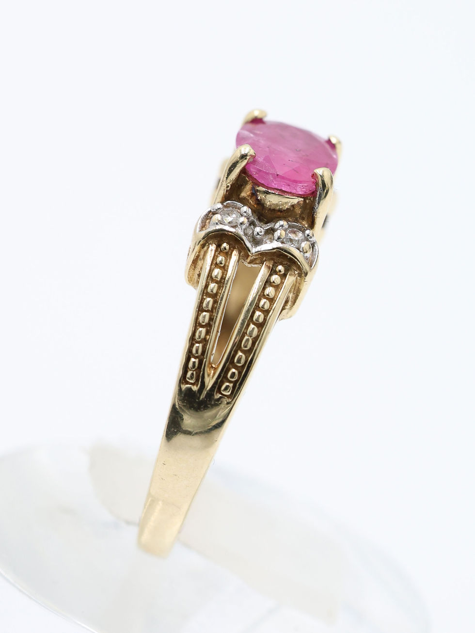Thumbnail: 9ct Yellow Gold Oval Cut Pink Sapphire & Diamond Cocktail Ring