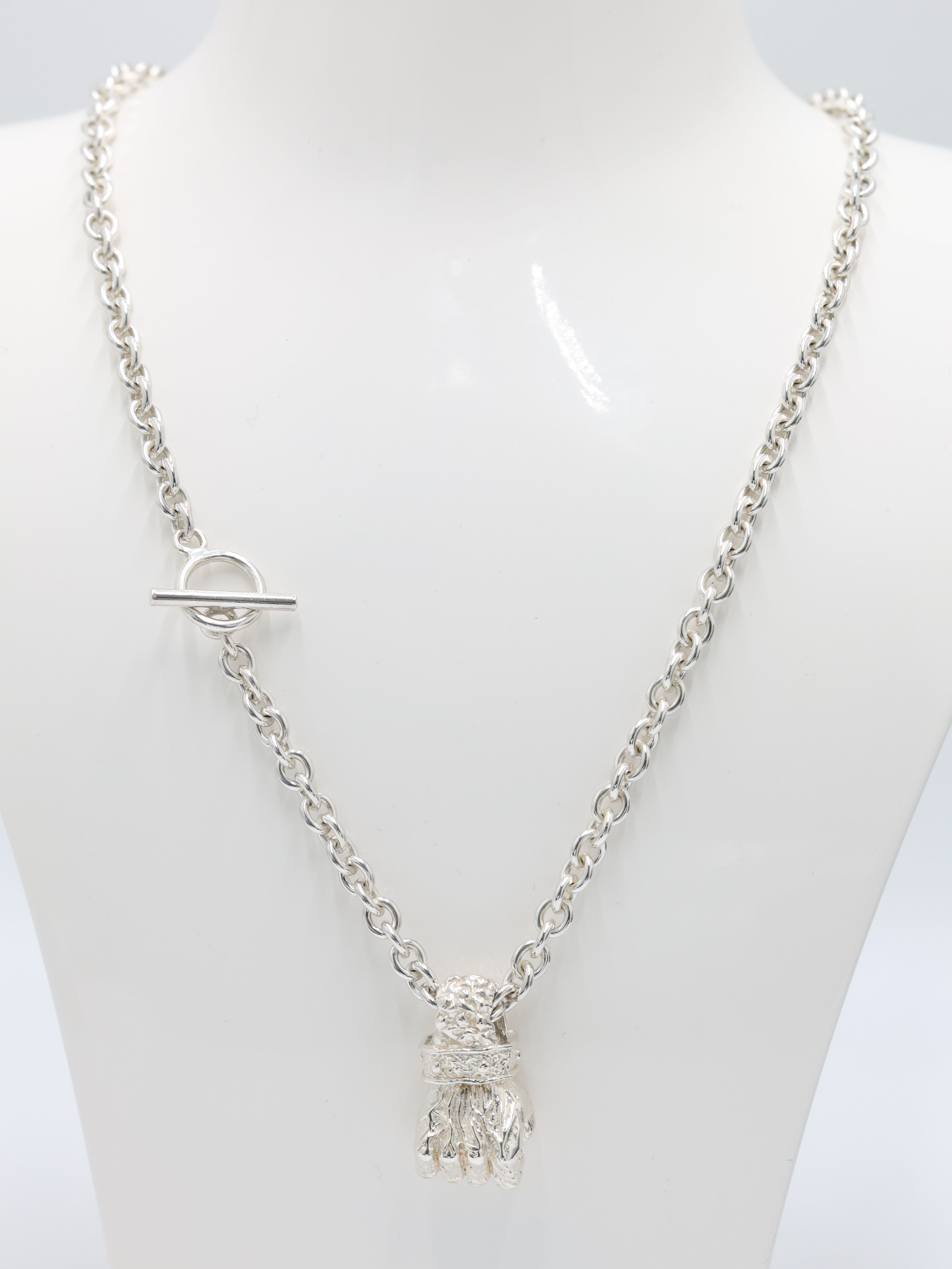 Sterling Silver 925 Clenched Fist Pendant & Cable Link Chain 24"