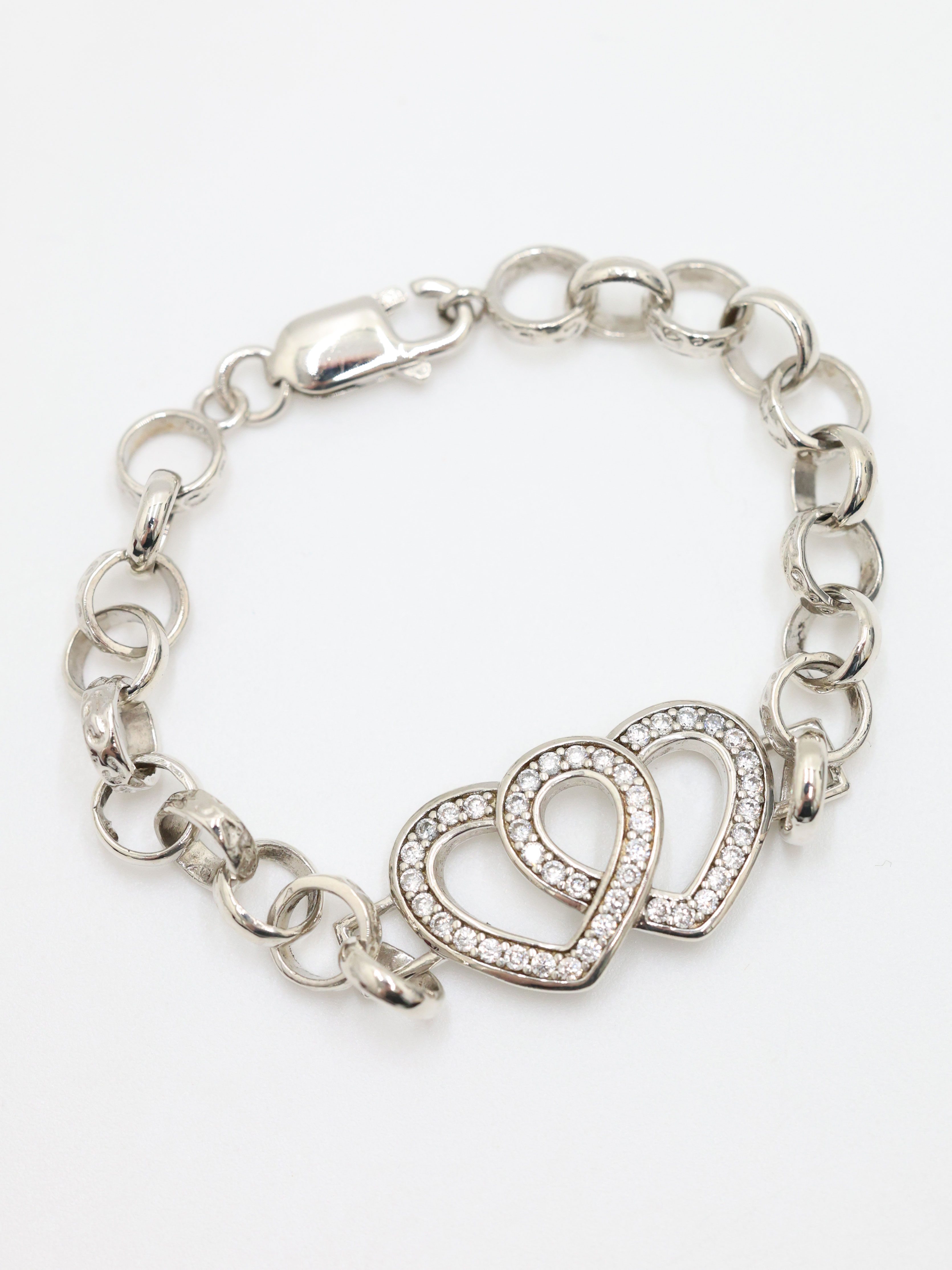 Sterling Silver 925 Kids/Childs CZ Heart Belcher Link Bracelet 6"