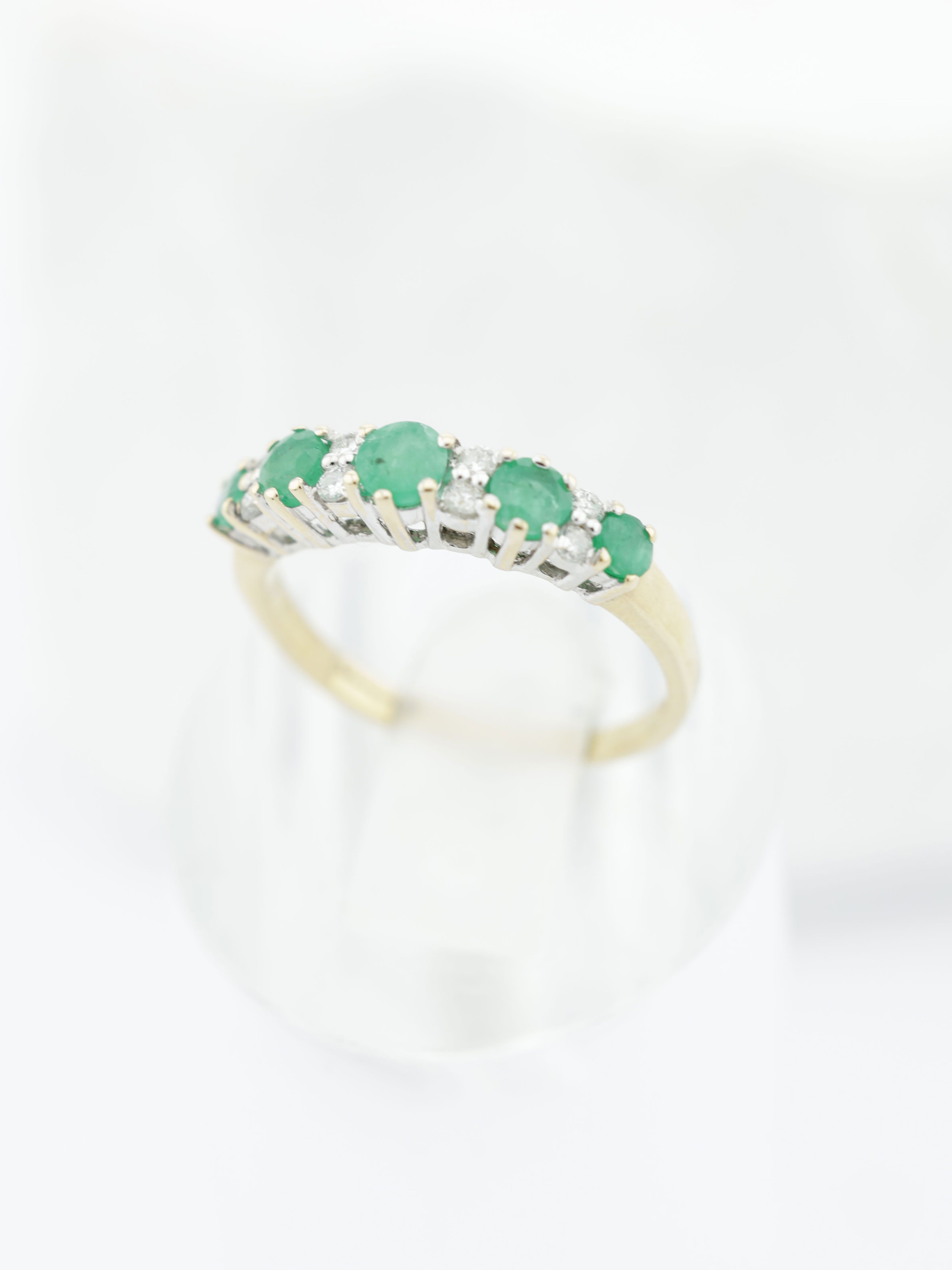9ct Yellow Gold Emerald & Diamond Half Eternity Ring