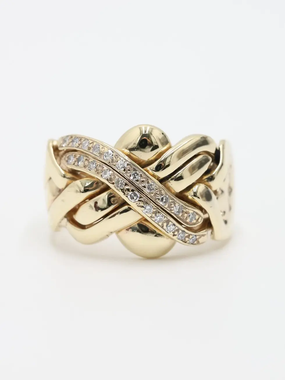 Thumbnail: 9ct Yellow Gold Diamond Chunky Puzzle Ring Size T