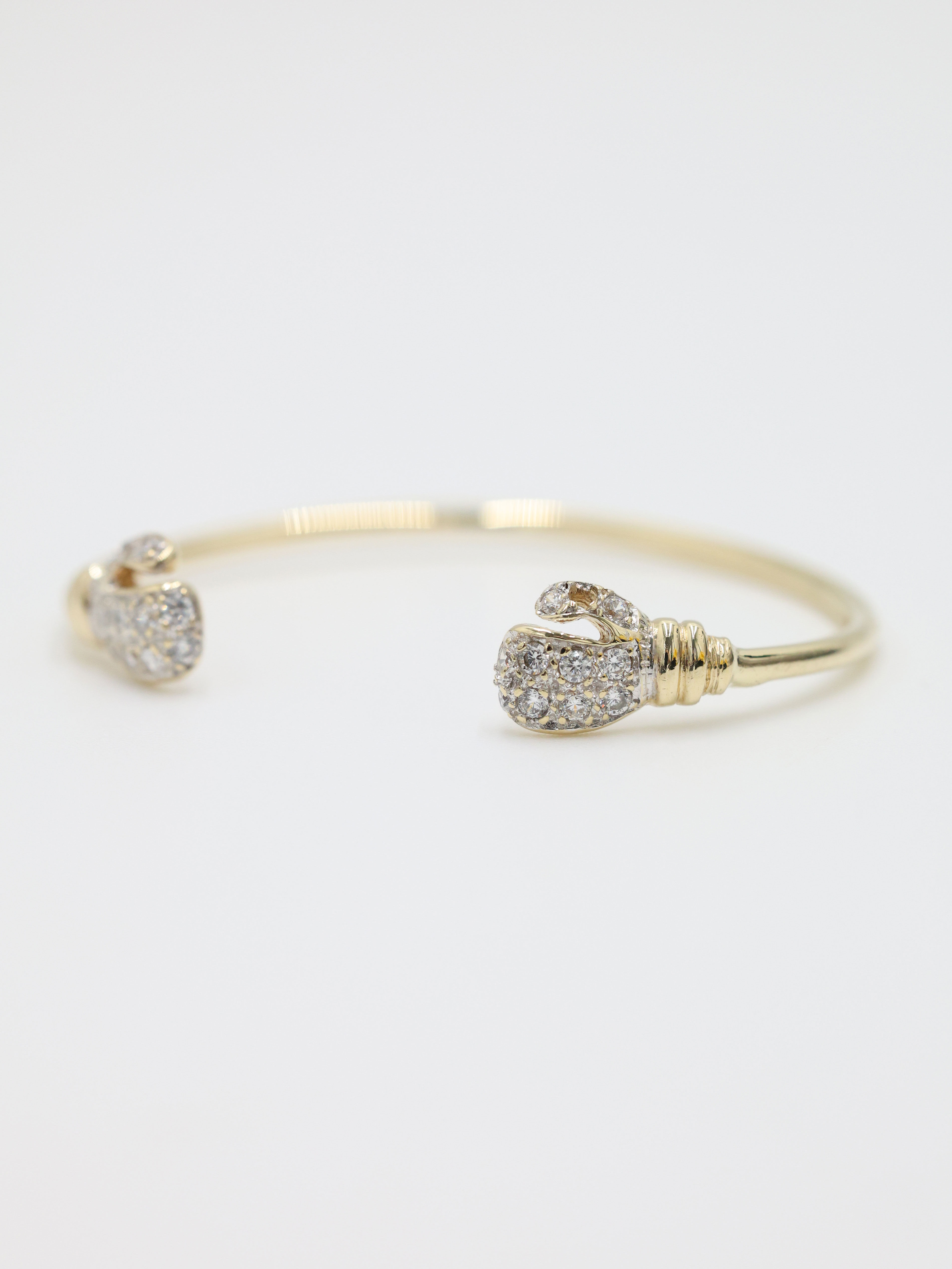 9ct Yellow Gold Baby/Kids CZ Boxing Glove Hook Bangle