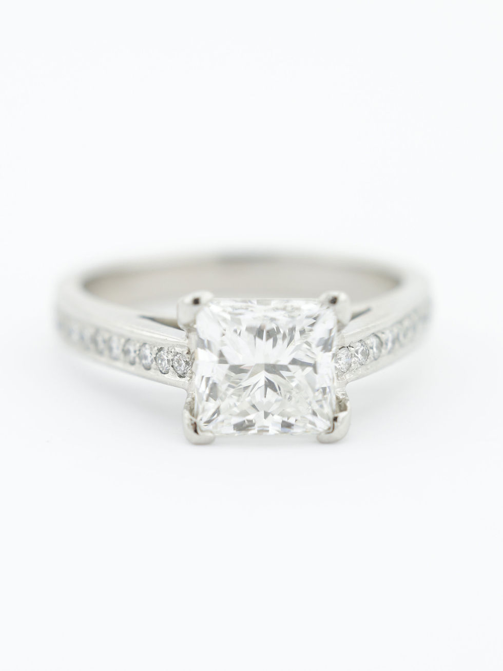 Thumbnail: Platinum Large 2.21 Carat GIA Diamond Princess Cut & Shoulders Ring