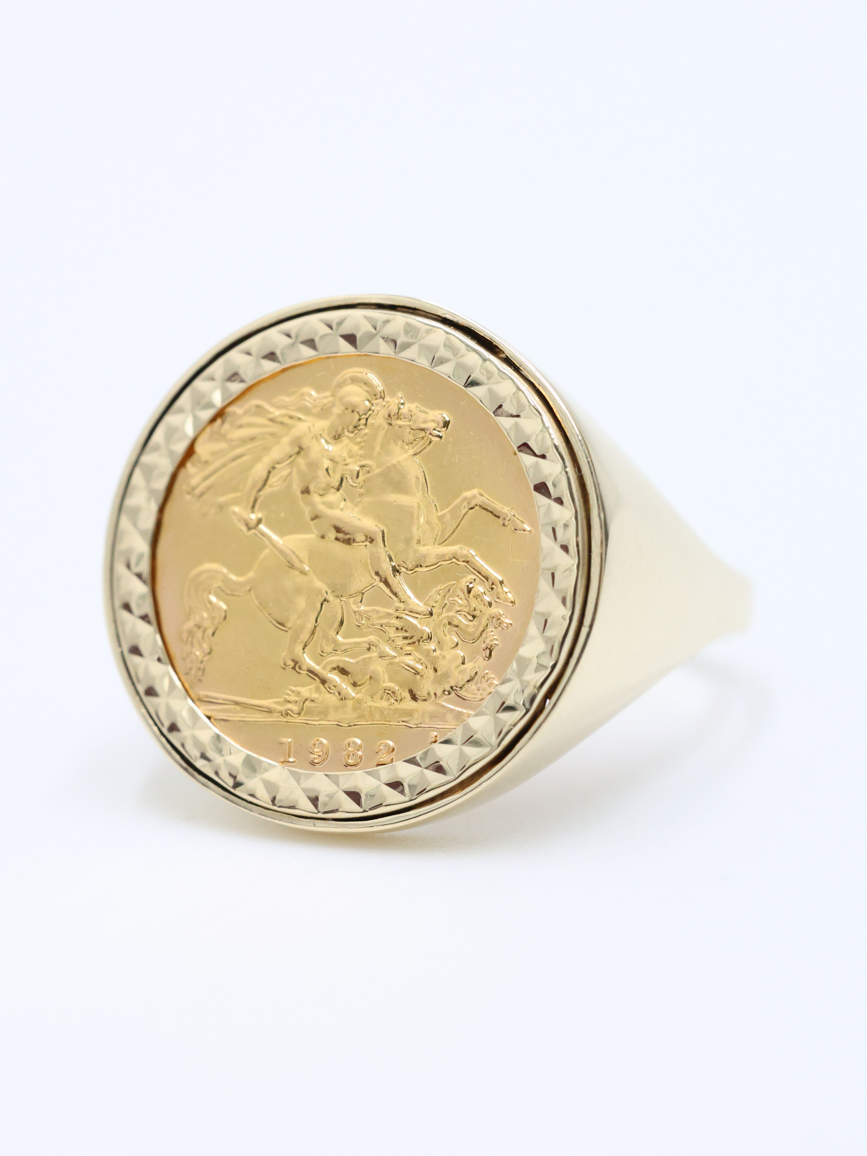 1982 Half Sovereign Ring Set in 9ct Yellow Gold Mount