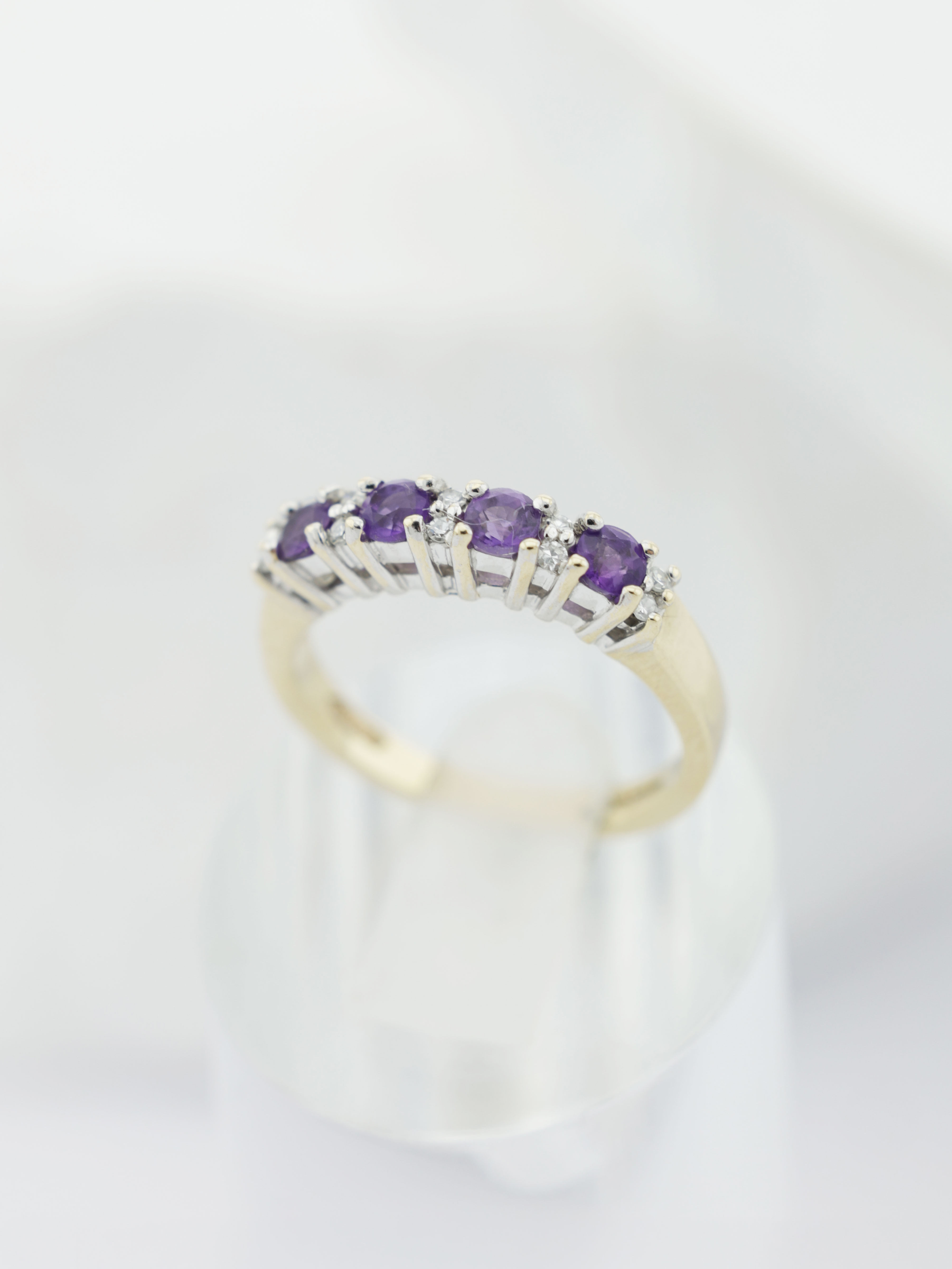 9ct Yellow Gold Diamond & Amethyst Half Eternity Ring