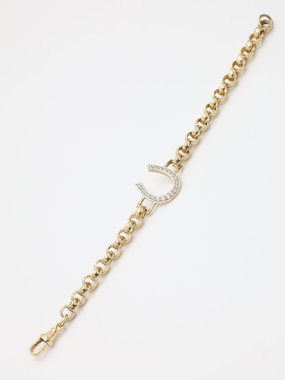Thumbnail: 9ct Yellow Gold CZ Horse Shoe Belcher Link Bracelet  7"