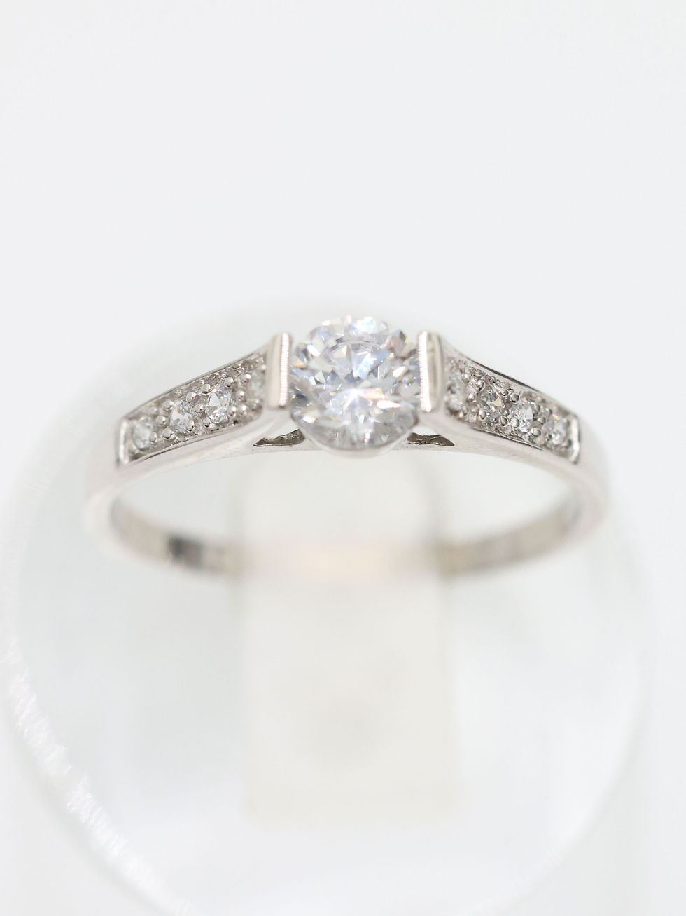 Thumbnail: 9ct White Gold CZ Solitaire & Shoulders Ring