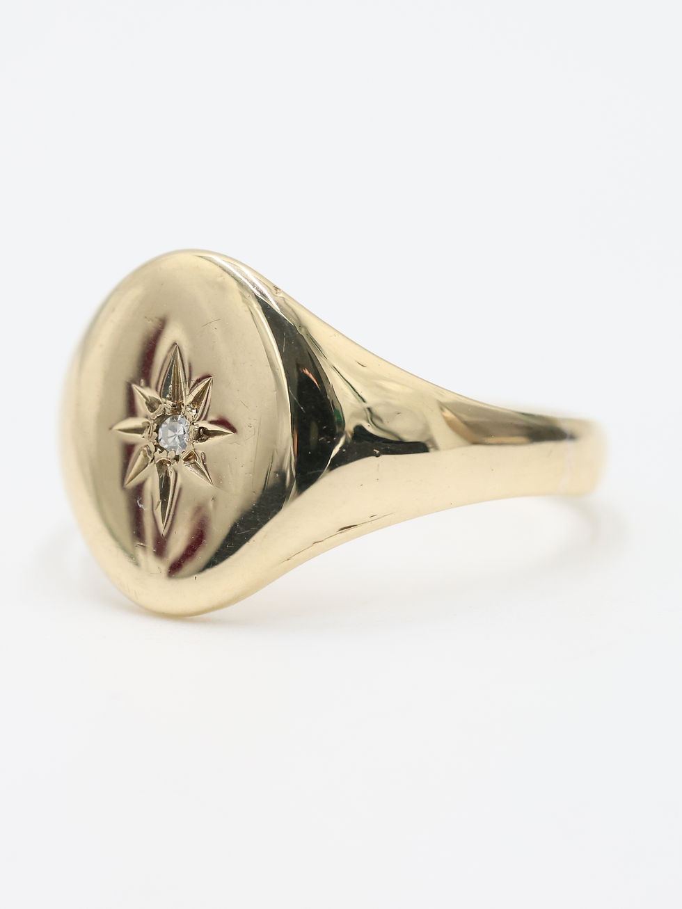 Thumbnail: 9ct Yellow Gold Oval Diamond Signet Ring  Size U 1/2