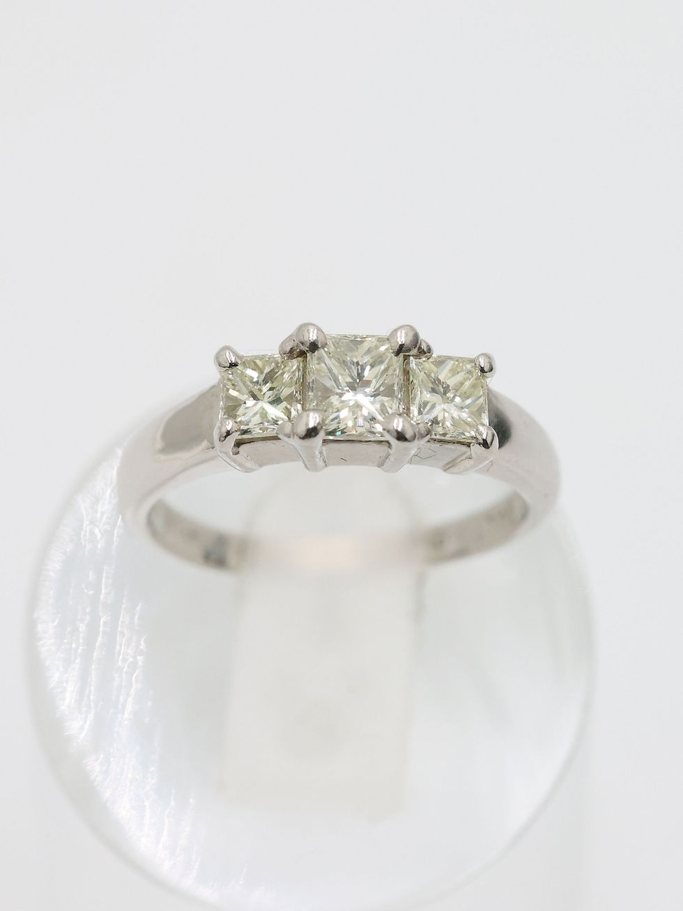 Thumbnail: Platinum 1.09 Carat Princess Cut SI Diamond Trilogy Ring