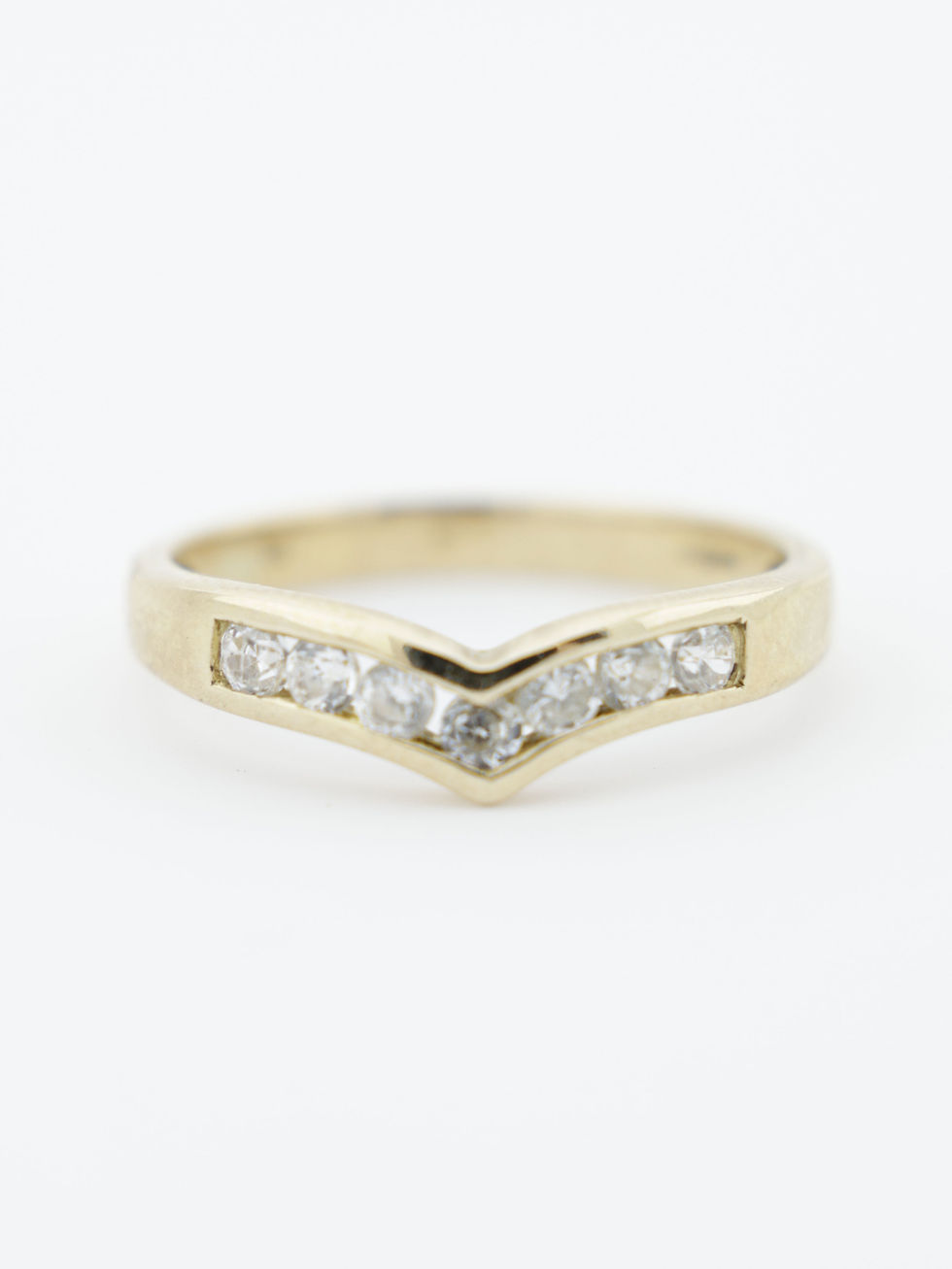 Thumbnail: 9ct Yellow Gold CZ Wishbone Band Ring