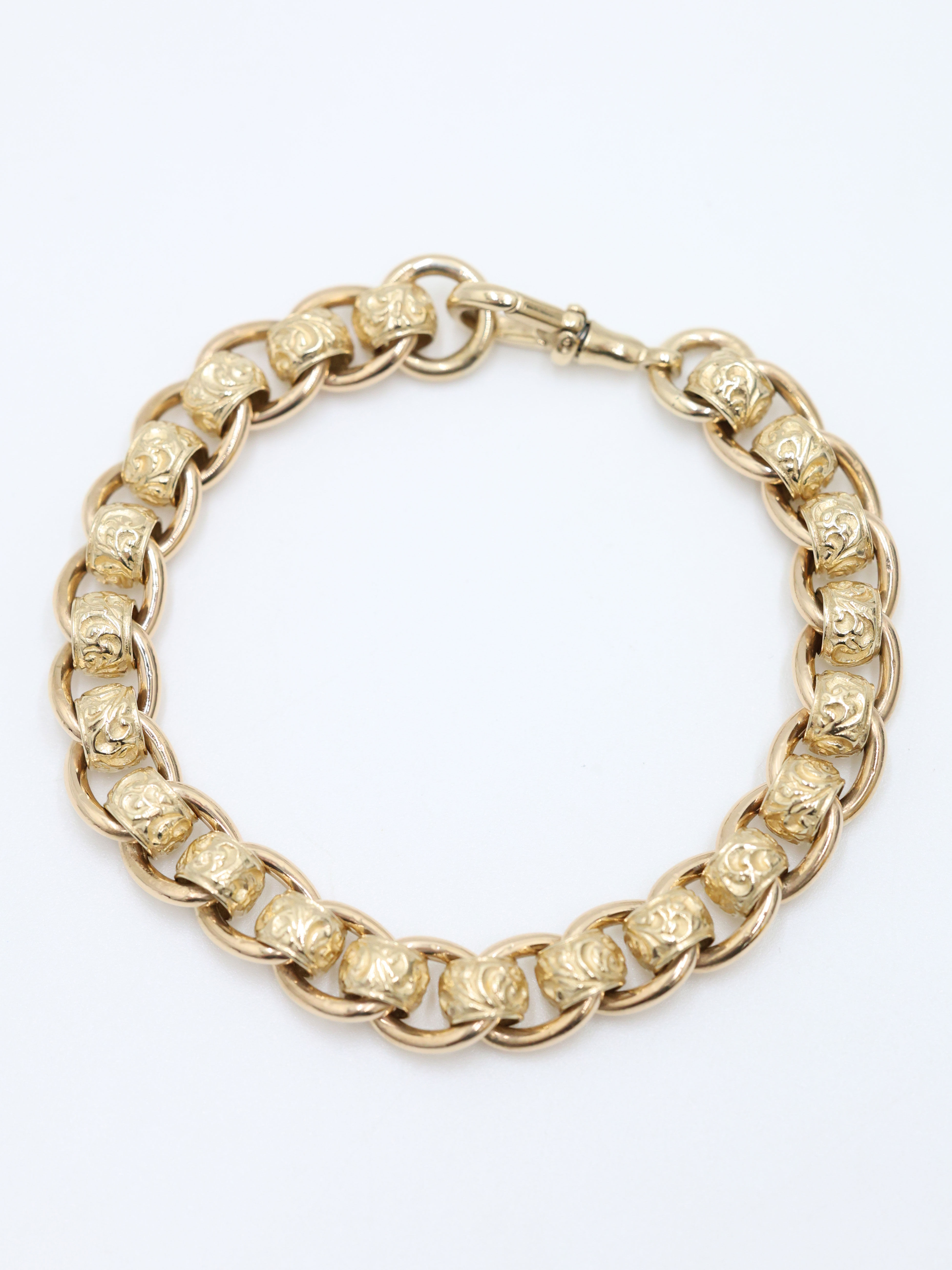 9ct Yellow Gold Patterned Rollerball Link Bracelet 7.25"