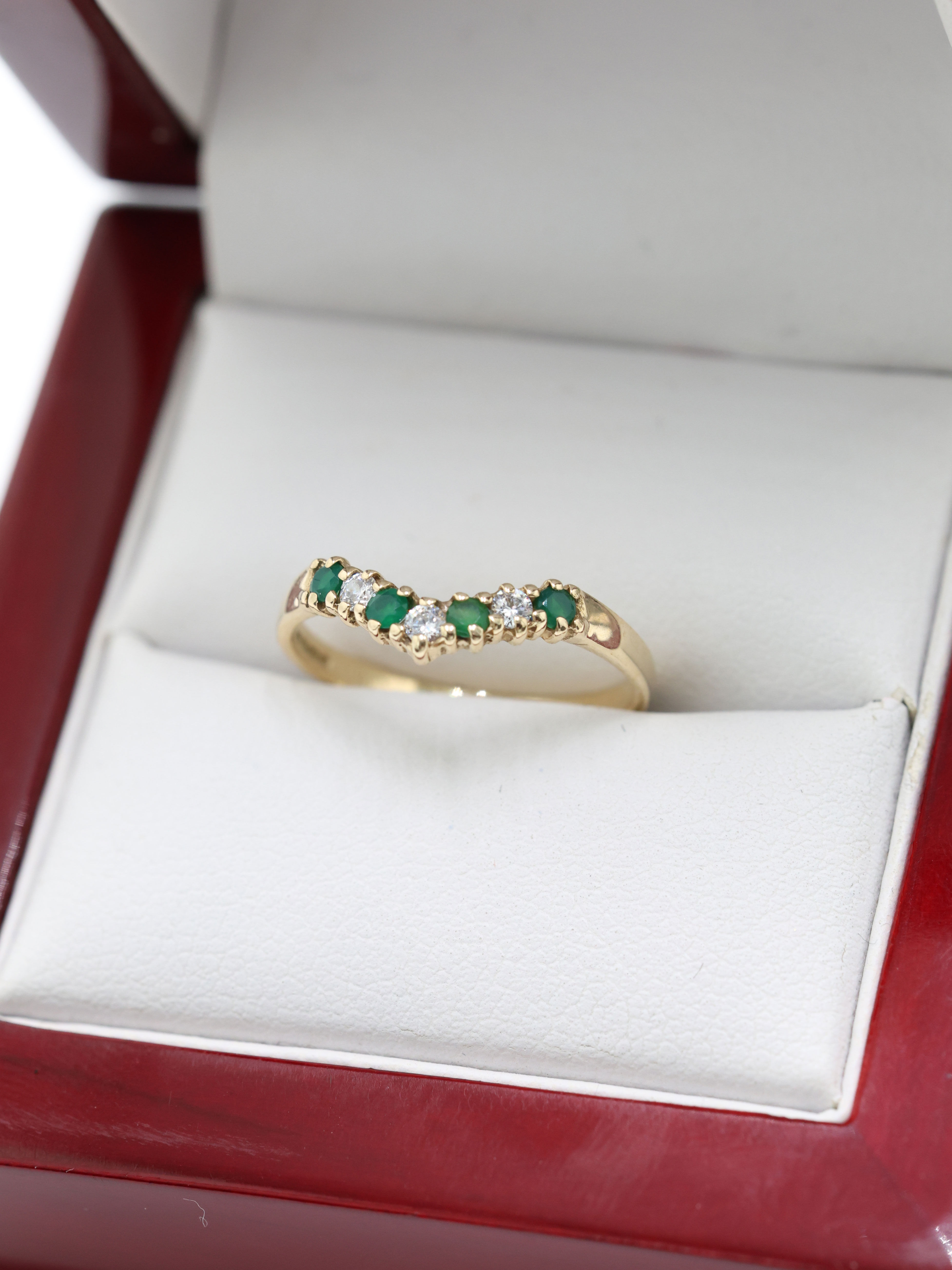 9ct Yellow Gold Emerald & CZ Wishbone Ring