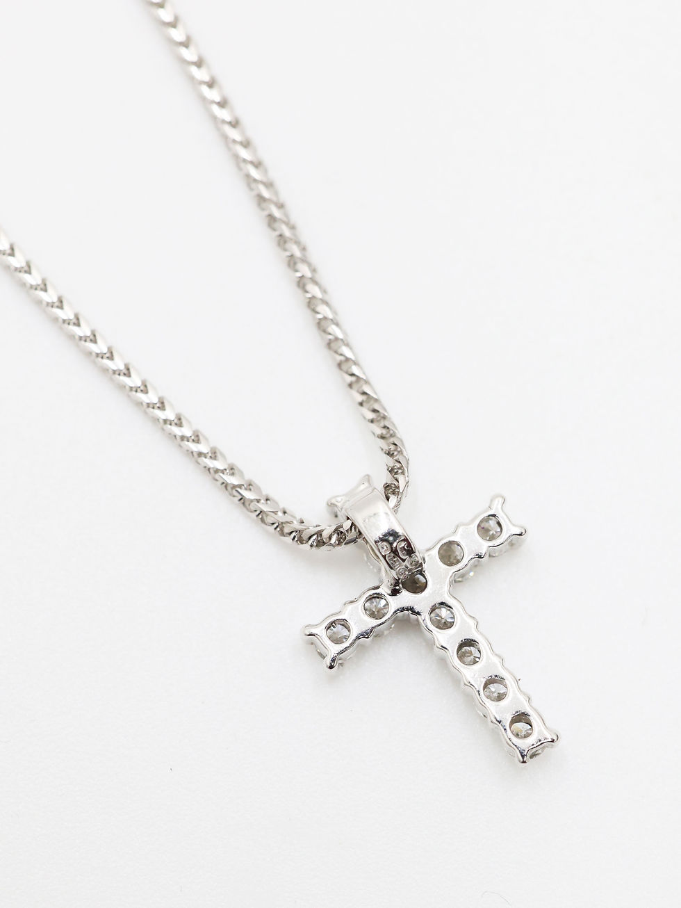 Thumbnail: 18ct White Gold 0.40 Carat High Quality Diamond Cross & Wheat Link Chain