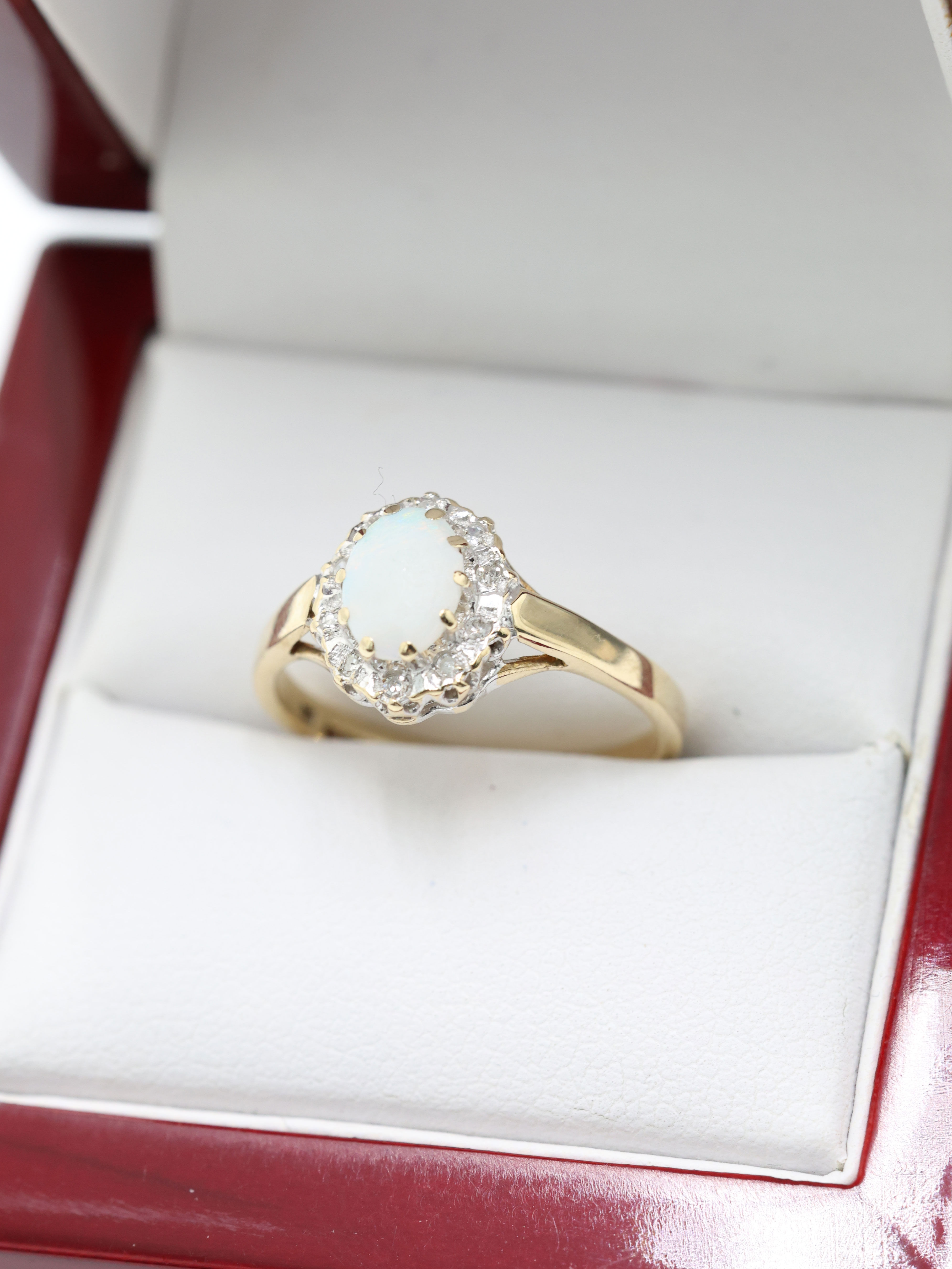 9ct Yellow Gold Opal & Diamond Cluster Ring