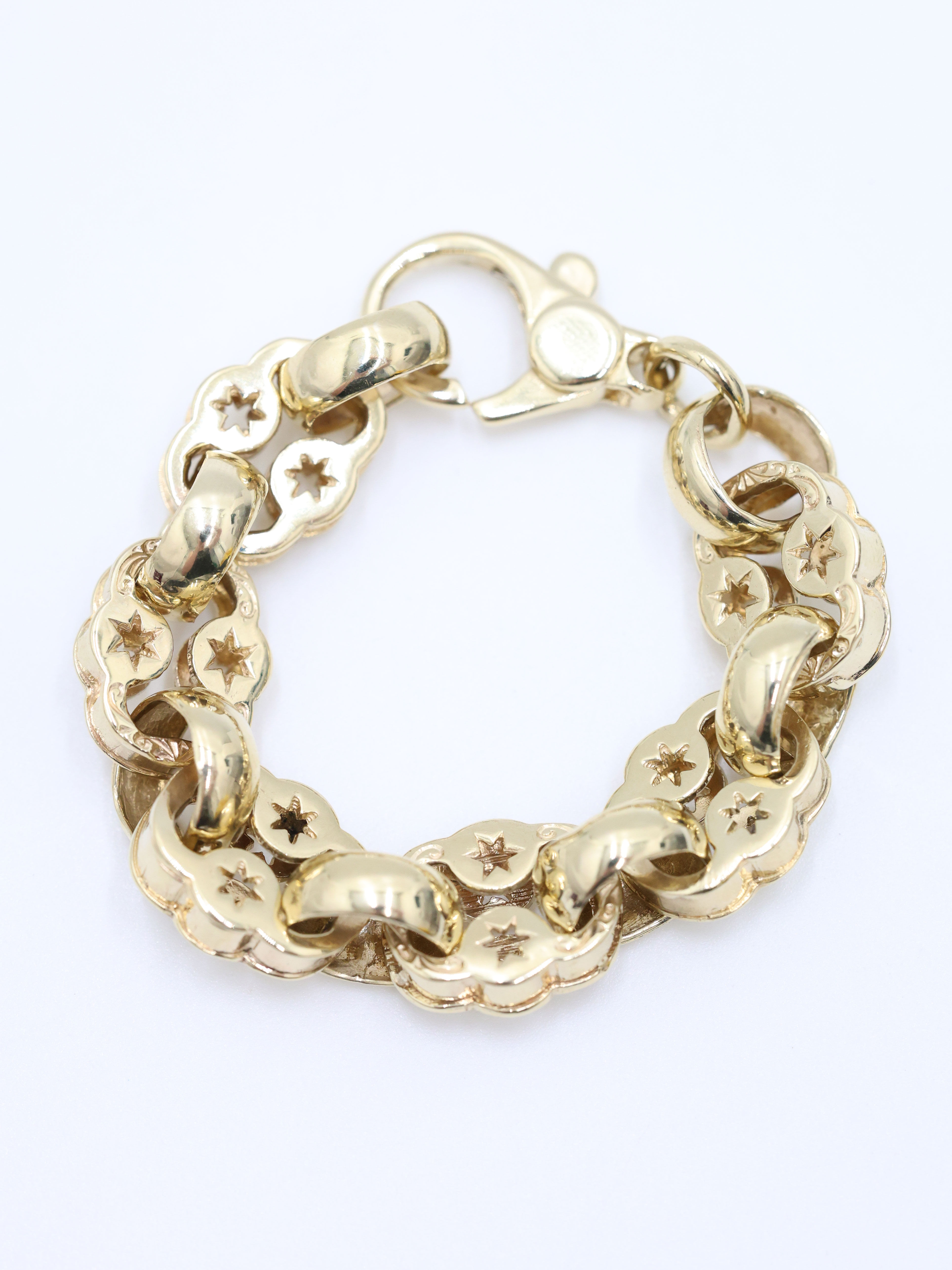 9ct Yellow Gold Kids/Childs Stars & Belcher Link Bracelet