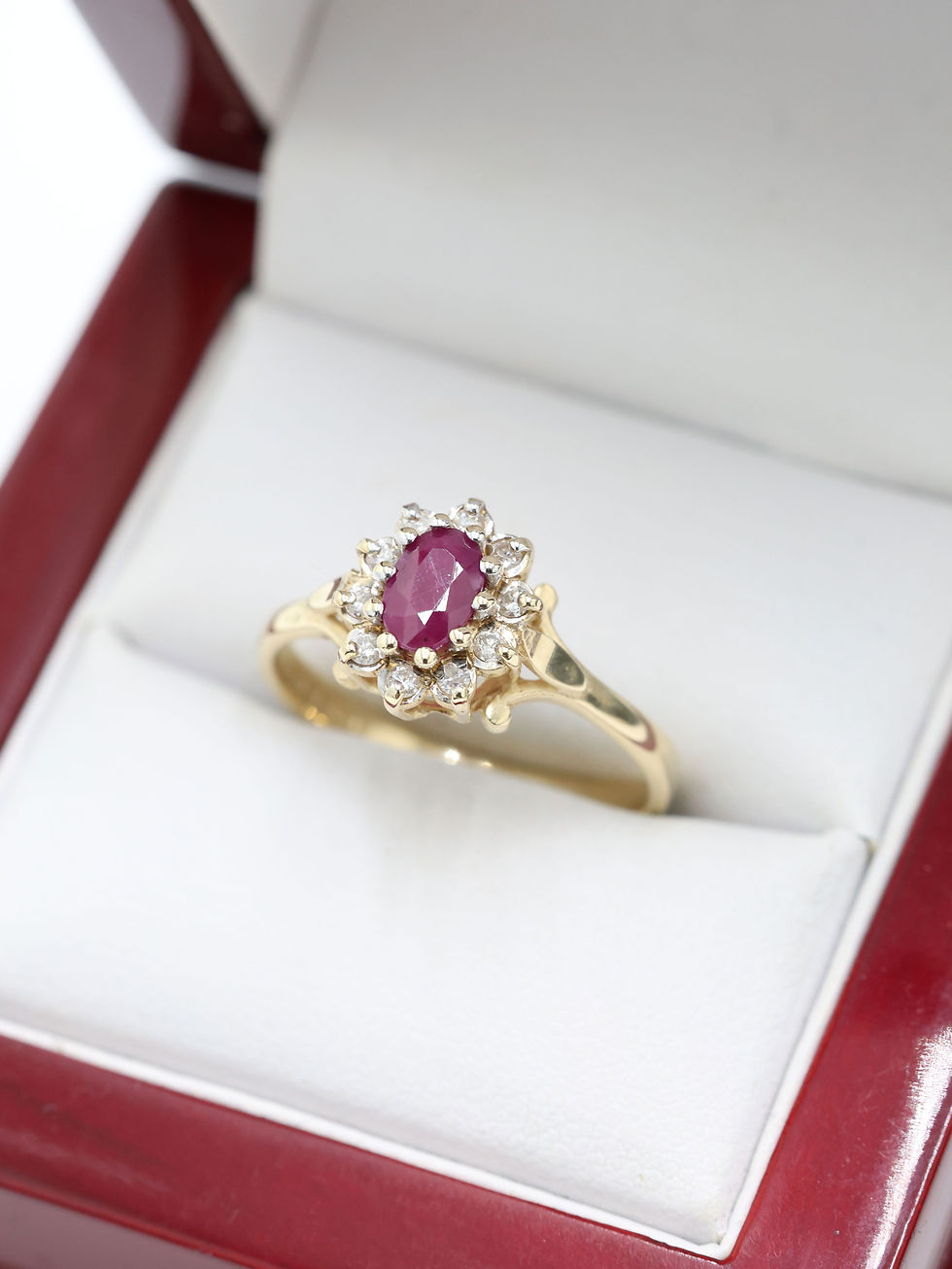 9ct Yellow Gold Ruby & Diamond Cluster Ring