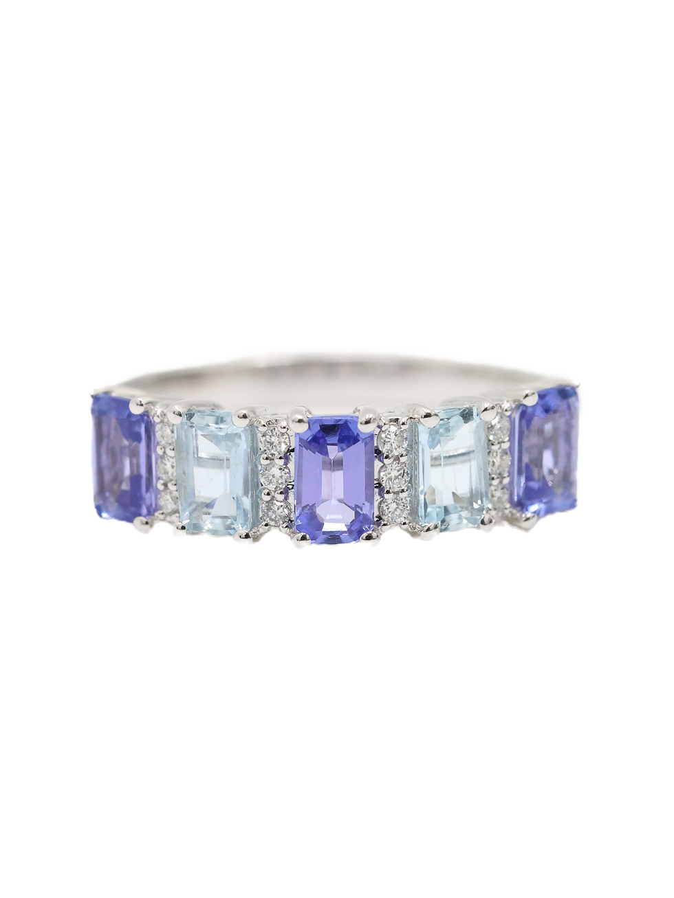 Thumbnail: 14ct White Gold Iolite, Aquamarine & Diamond Half Eternity Ring
