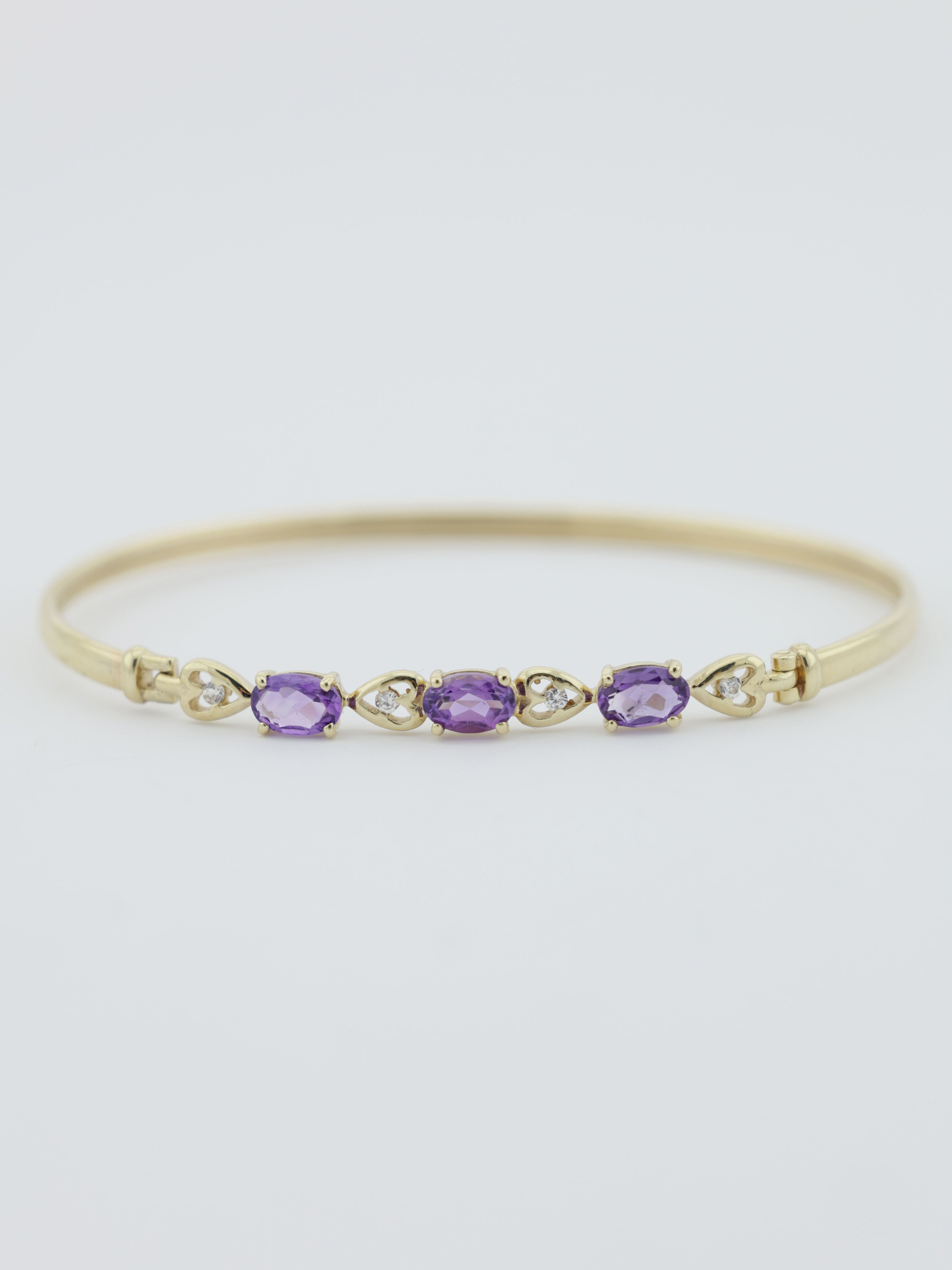 9ct Yellow Gold Amethyst & CZ Bangle Bracelet 7"