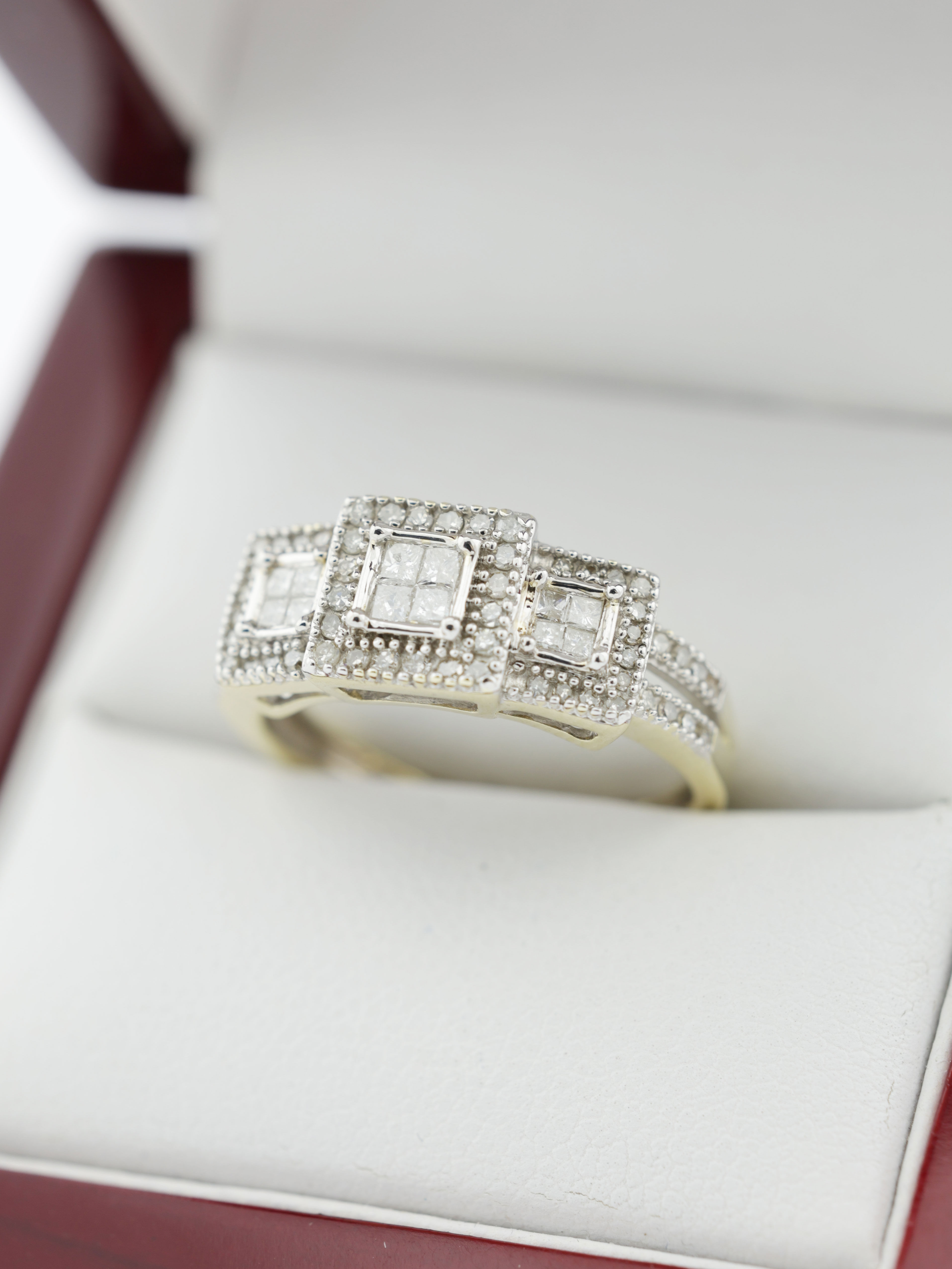 9ct Yellow Gold 1/3 Carat Diamond Trilogy Cluster Ring