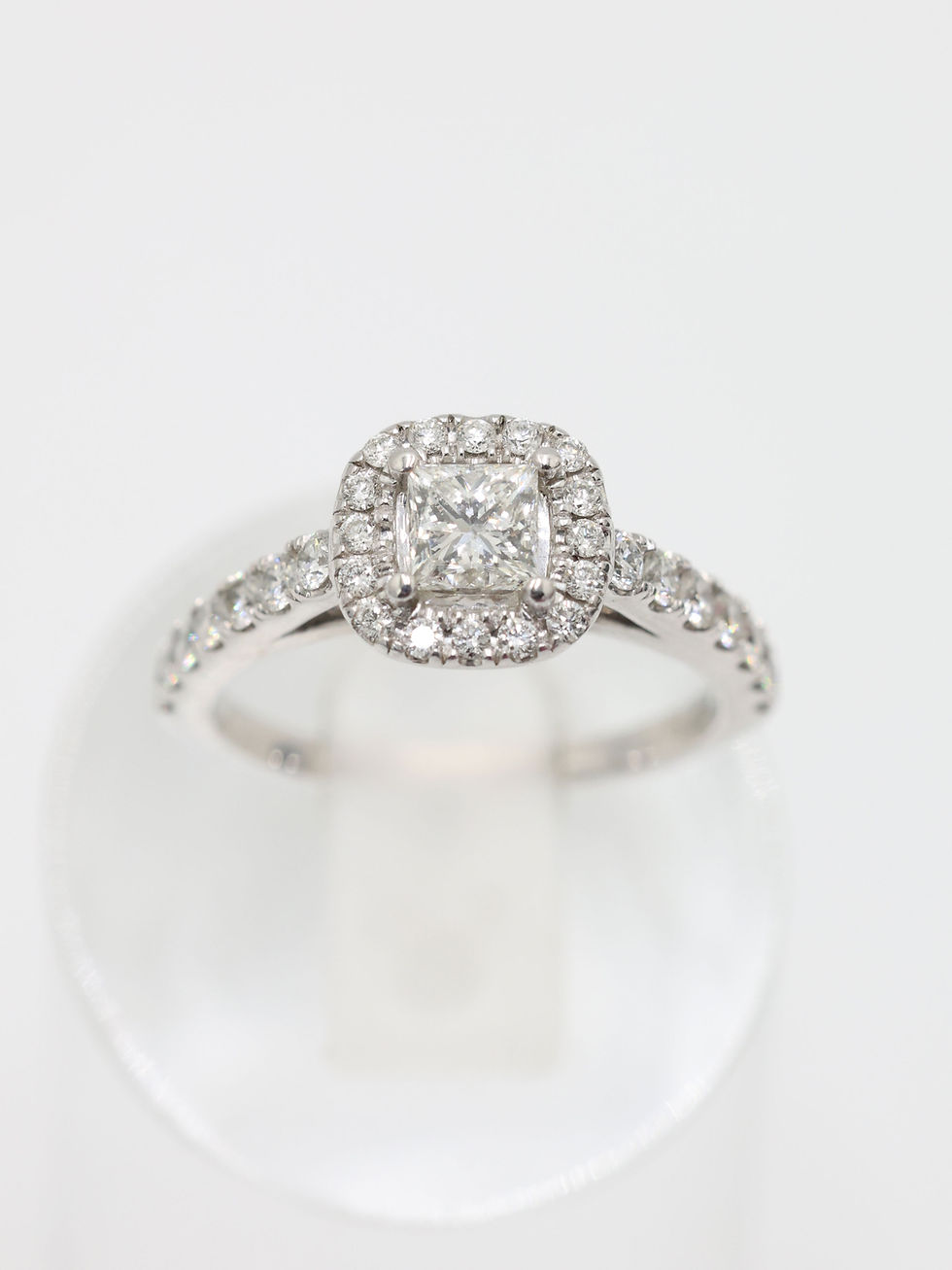 Thumbnail: 18ct White Gold One Carat Diamond Princess Cut Halo Ring