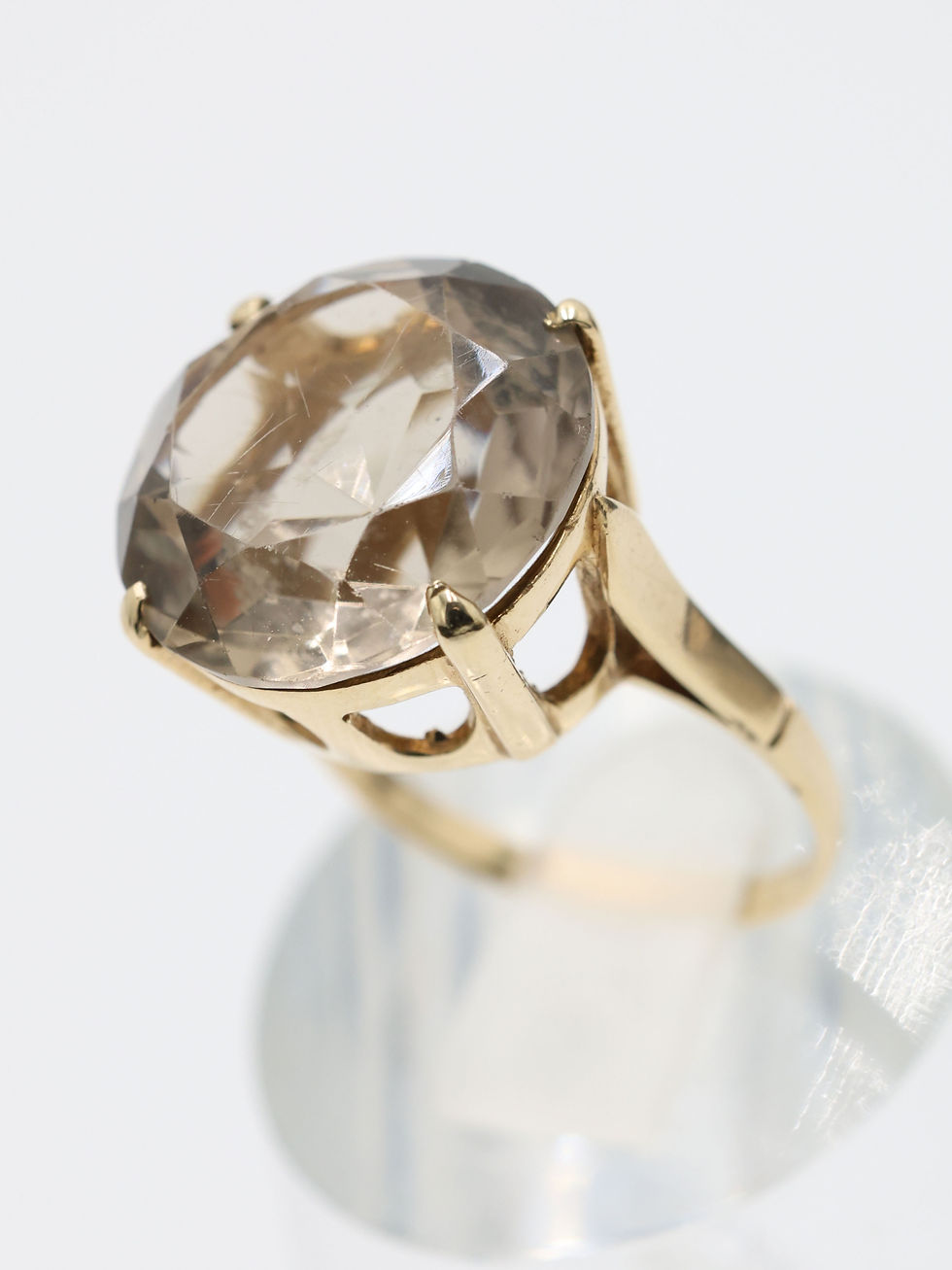 Thumbnail: 9ct Yellow Gold Large 11 Carat Round Smokey Quartz Cocktail Ring