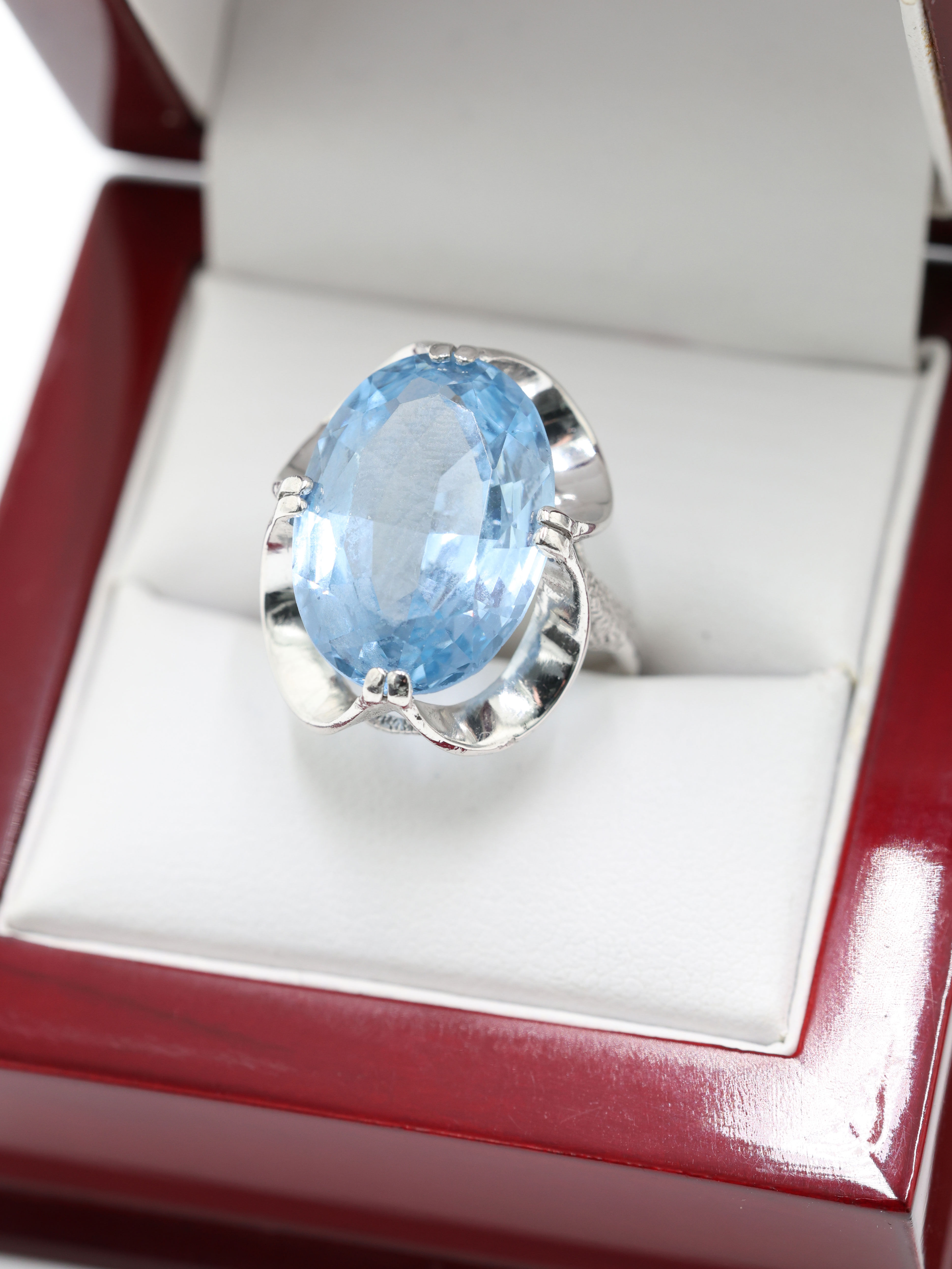 9ct White Gold Large Statement 11 Carat Sky Blue Topaz Ring
